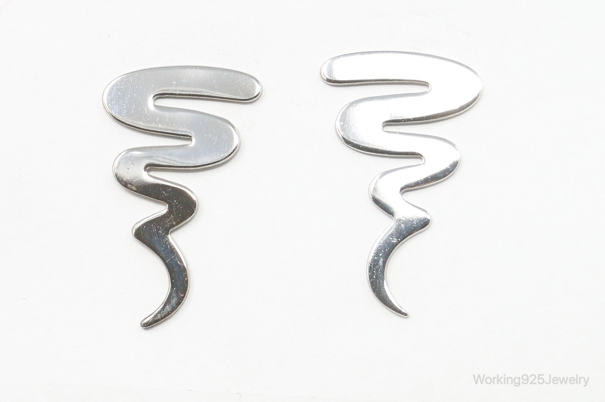 Long Vintage Scribble Modernist Style Sterling Silver Earrings