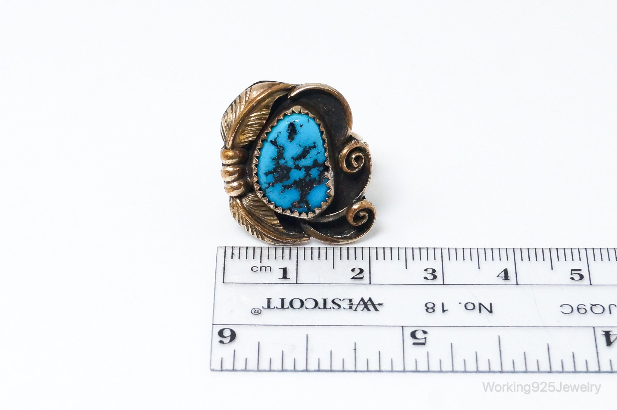 Vintage Handmade Native American 12K GF Turquoise Sterling Silver Ring SZ 7.25