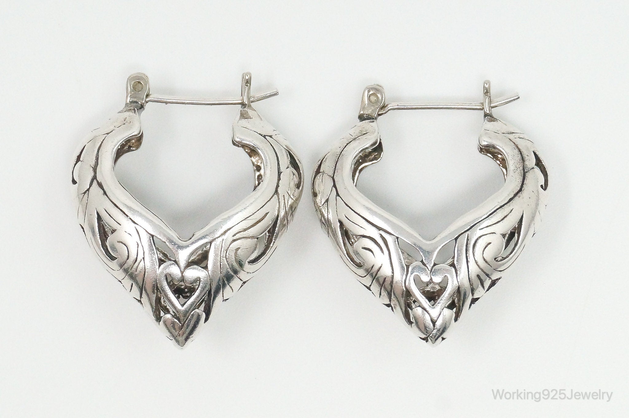 Vintage Bali Inspired Scroll Dip Sterling Silver Earrings