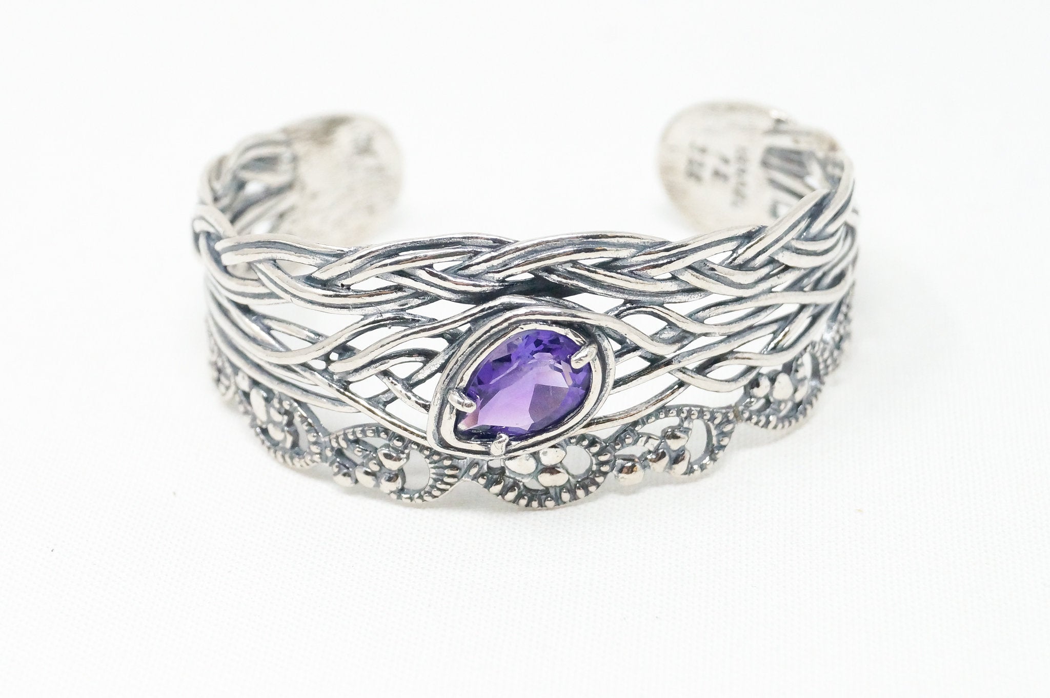 Vintage Designer Paz Israel Amethyst Sterling Silver Cuff Bracelet