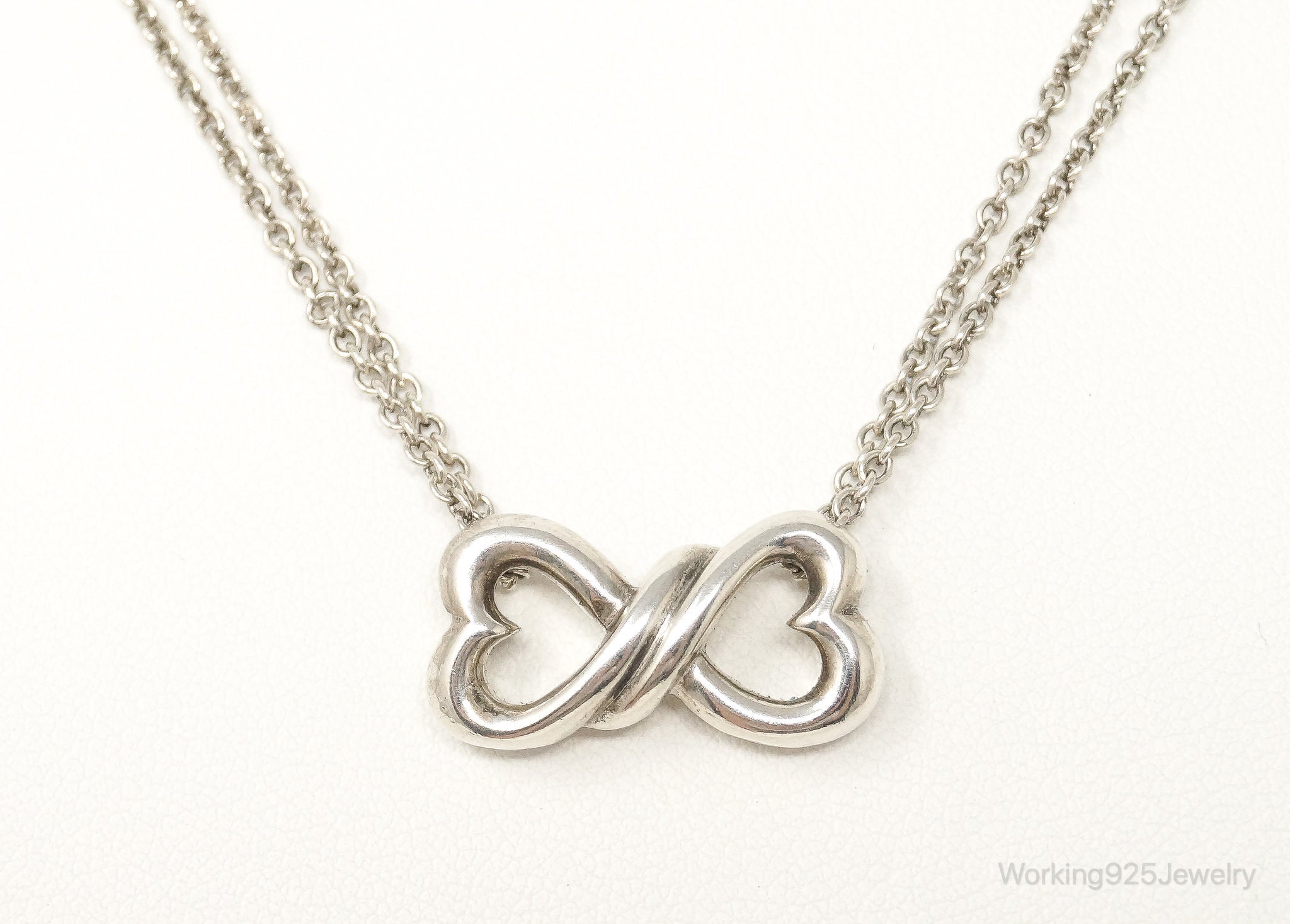 Vintage Open Linked Hearts Lovers Infinity Sterling Silver Necklace