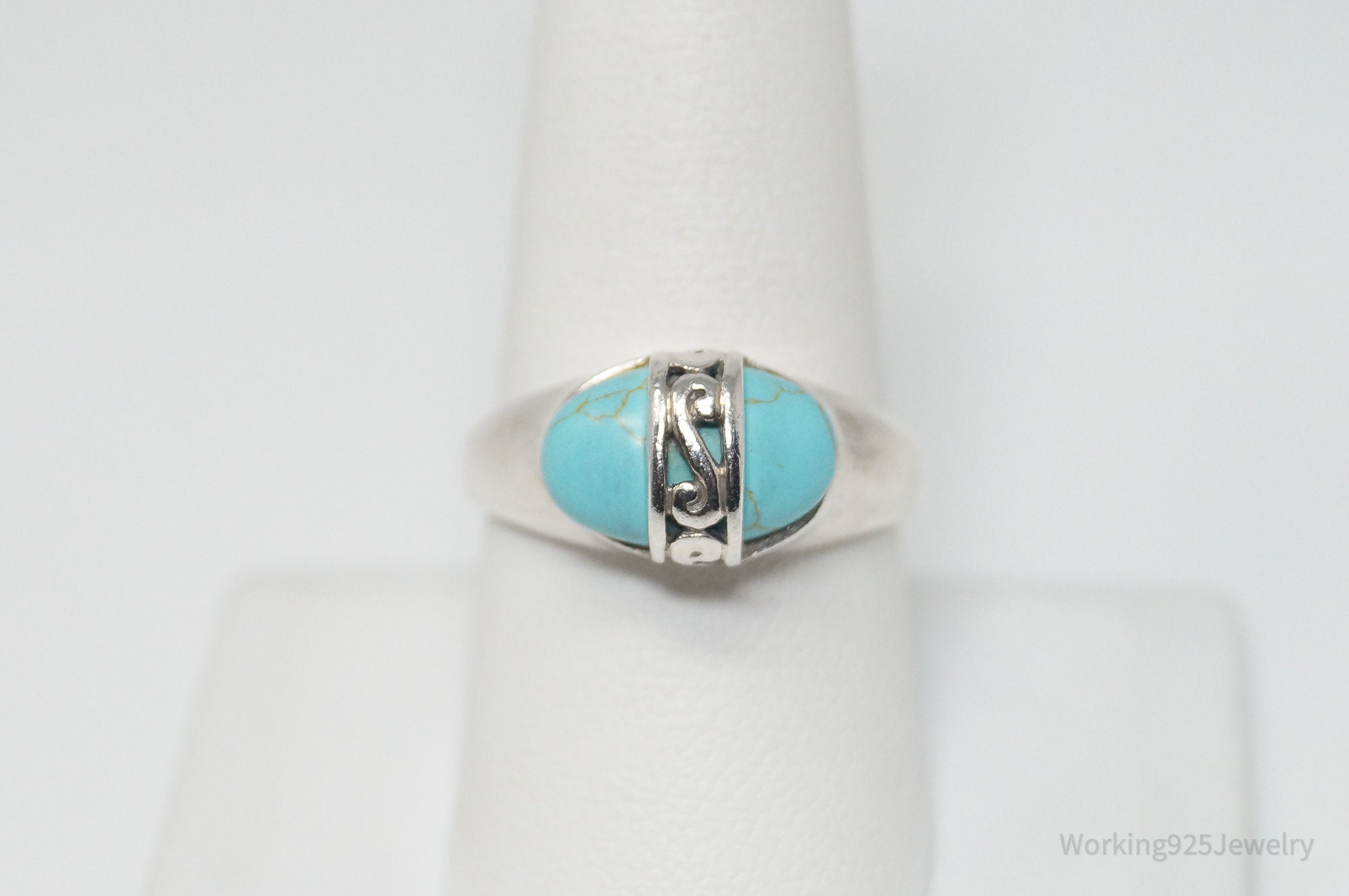 Vintage Designer PD Turquoise Sterling Silver Ring - Size 9