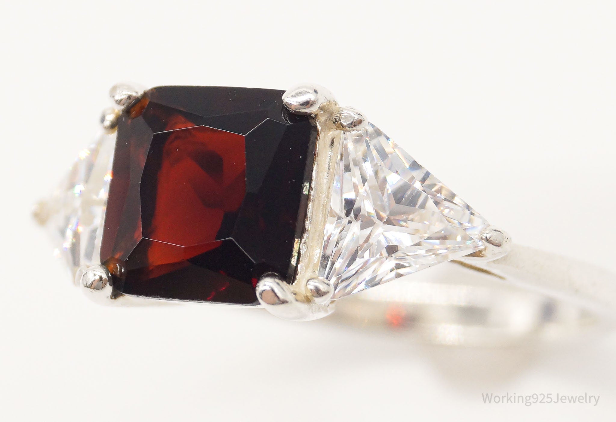 Vintage Garnet Cubic Zirconia Sterling Silver Ring - Size 8