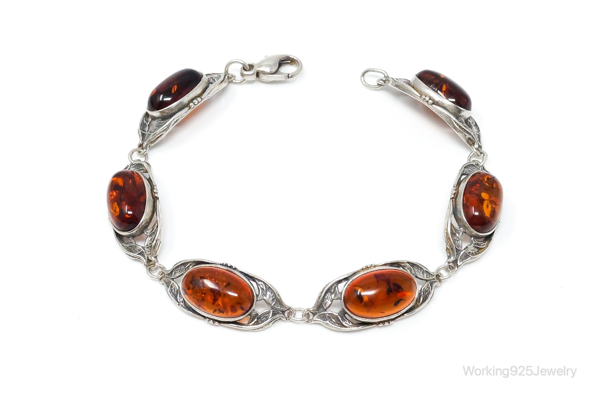 Vintage Baltic Amber Art Nouveau Sterling Silver Bracelet