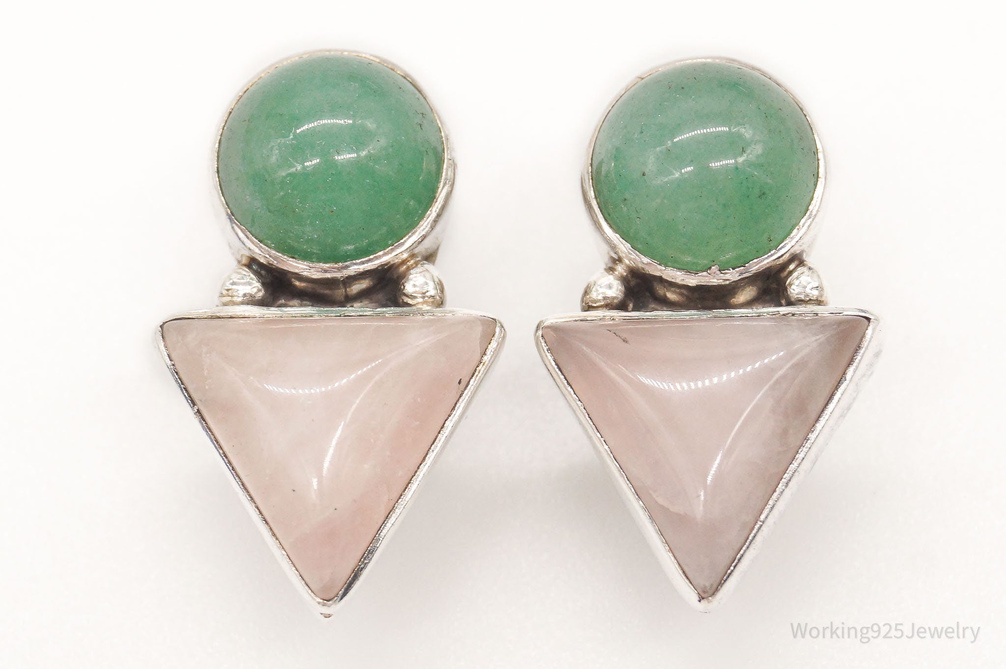 Vintage Designer Carol Felley Rose Quartz Aventurine Sterling Silver Earrings