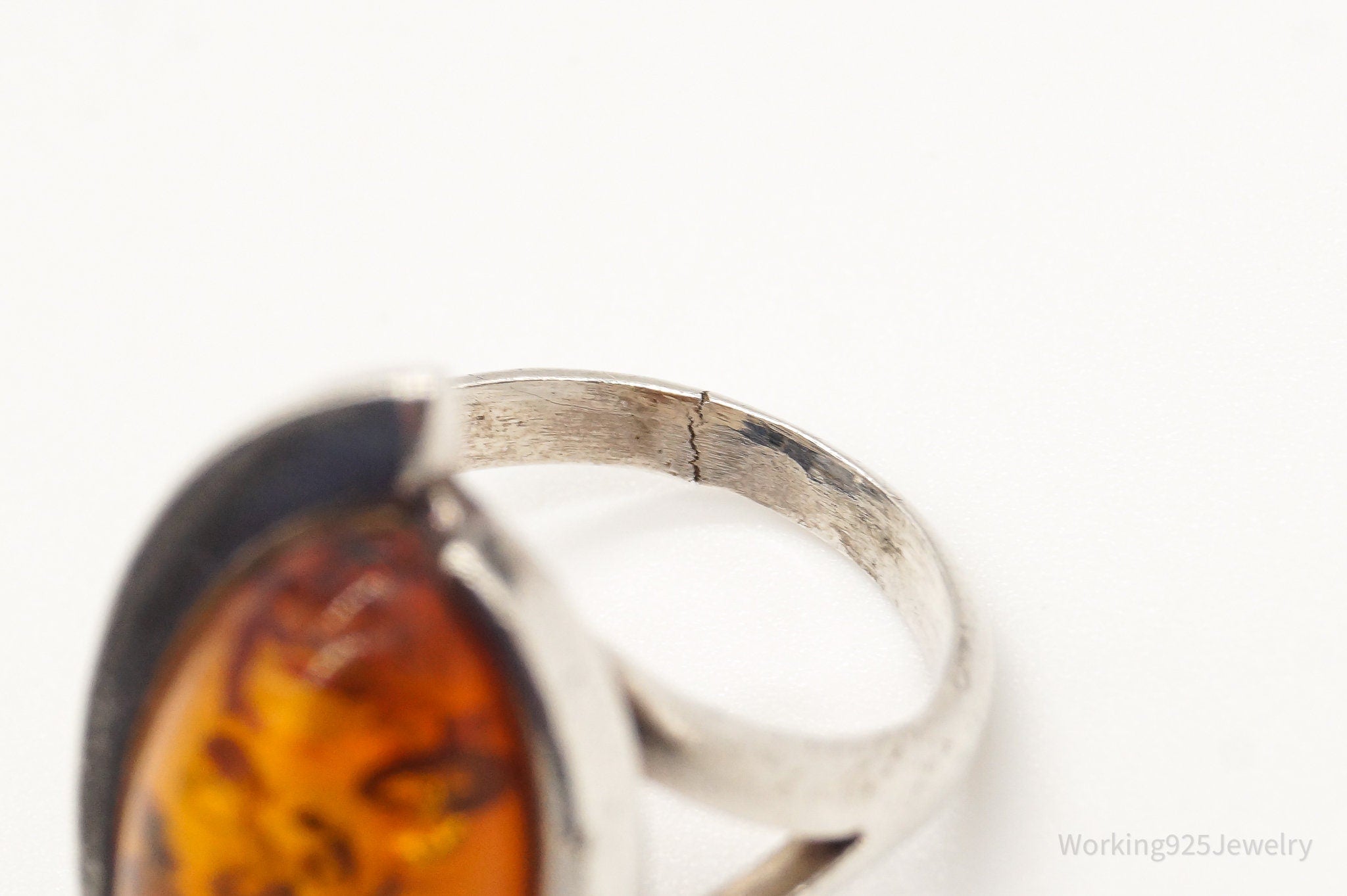 Vintage Baltic Amber Modernist Sterling Silver Ring - Size 6.25