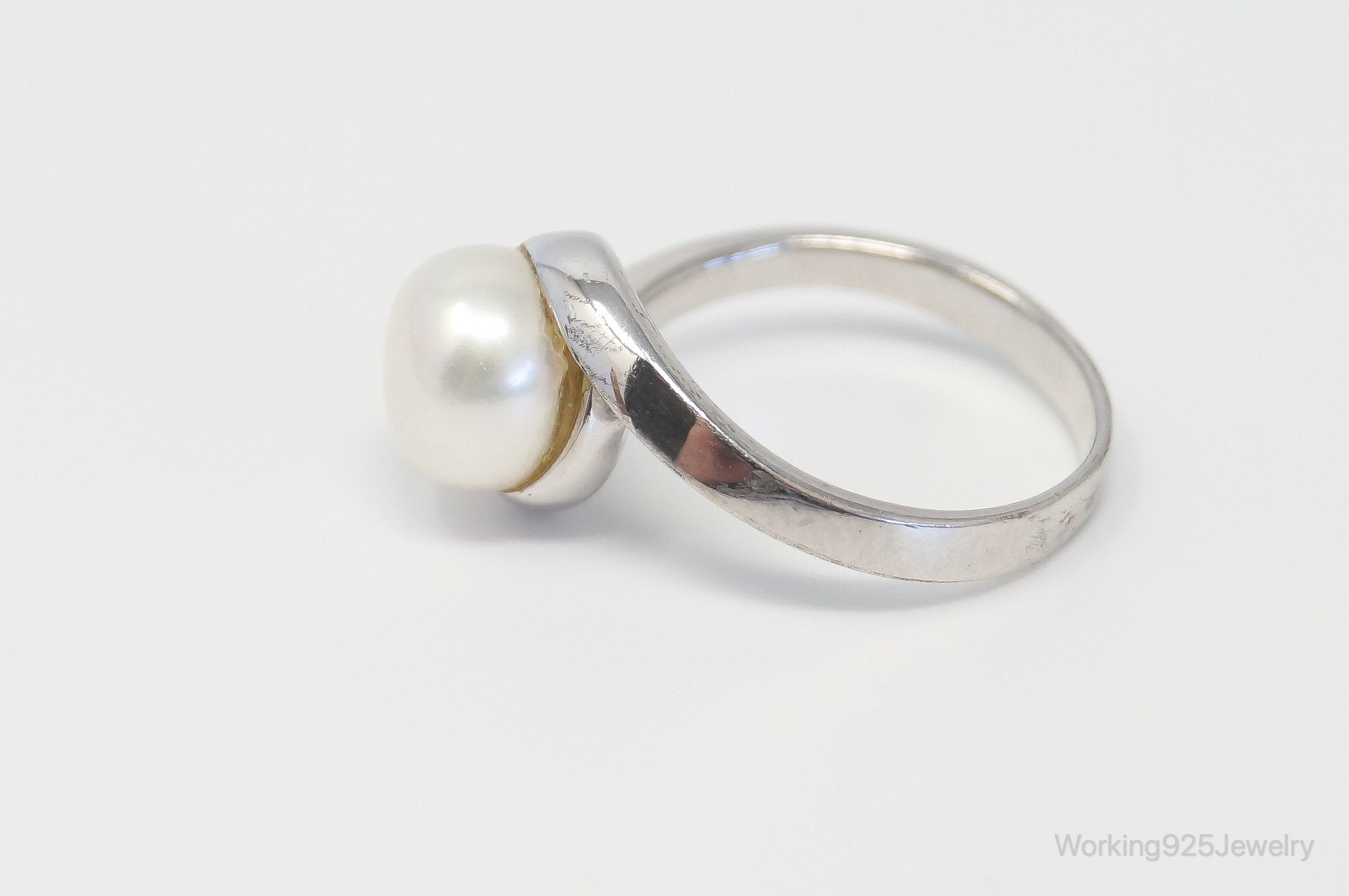 Vintage Designer CGI Pearl Sterling Silver Ring - Size 7