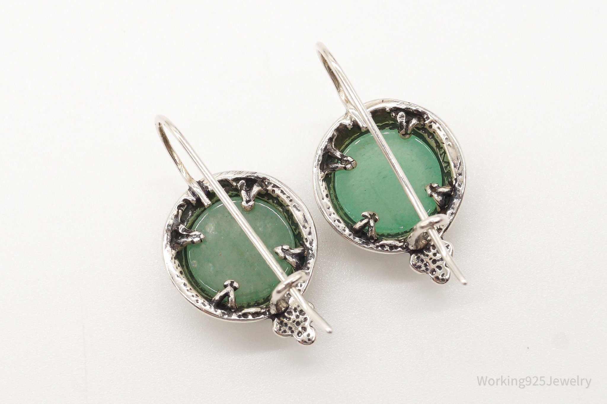 Vintage Designer Green Aventurine Sterling Silver Earrings