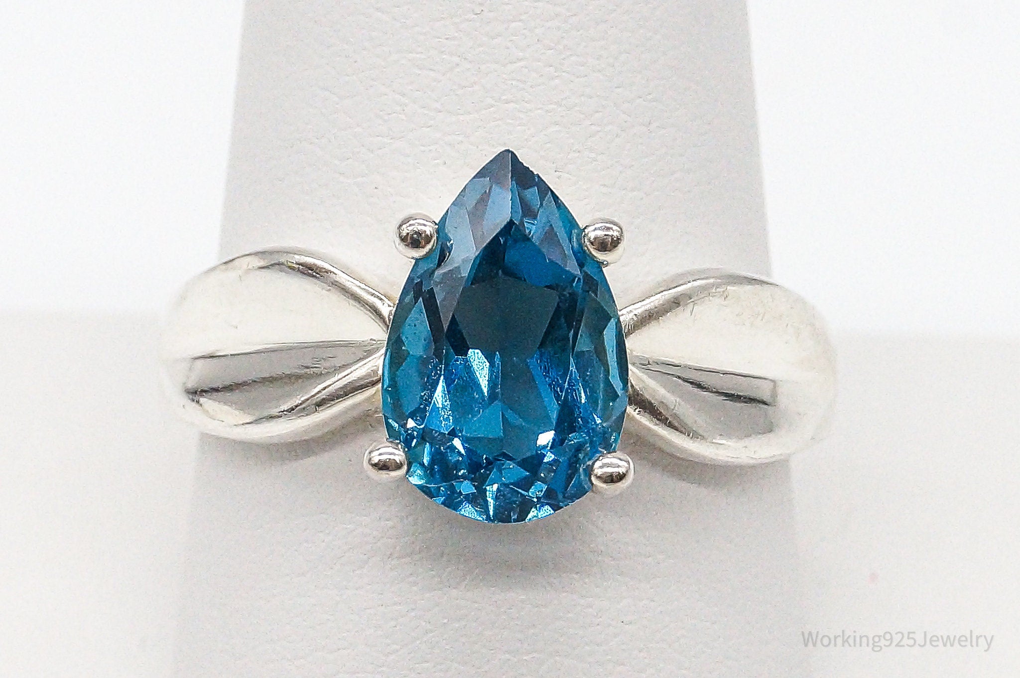 Vintage Large Blue Topaz Sterling Silver Ring - Size 10