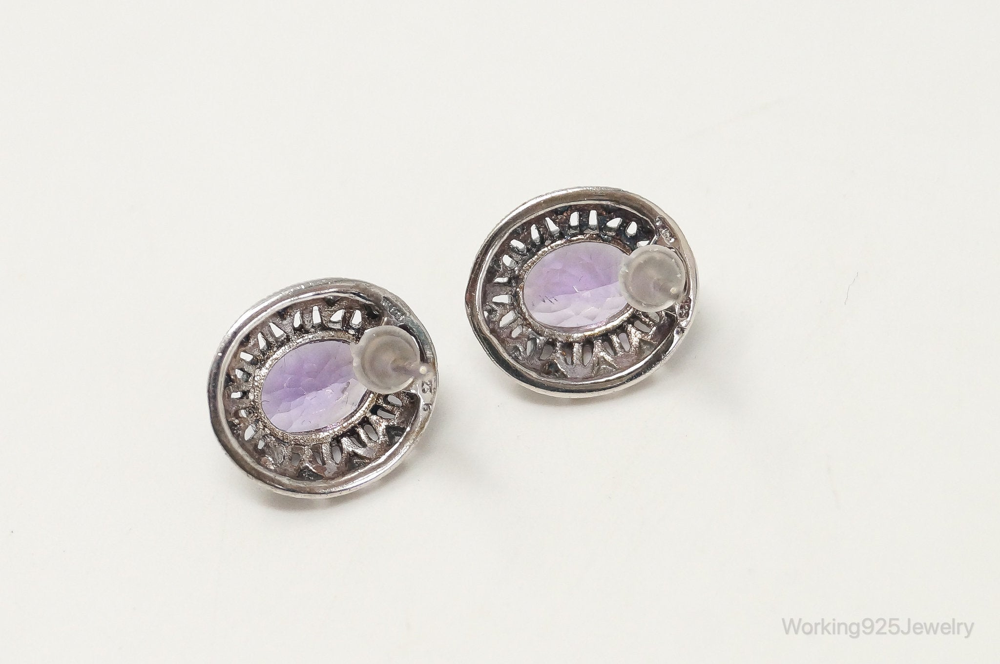 Vintage Amethyst Art Deco Sterling Silver Earrings