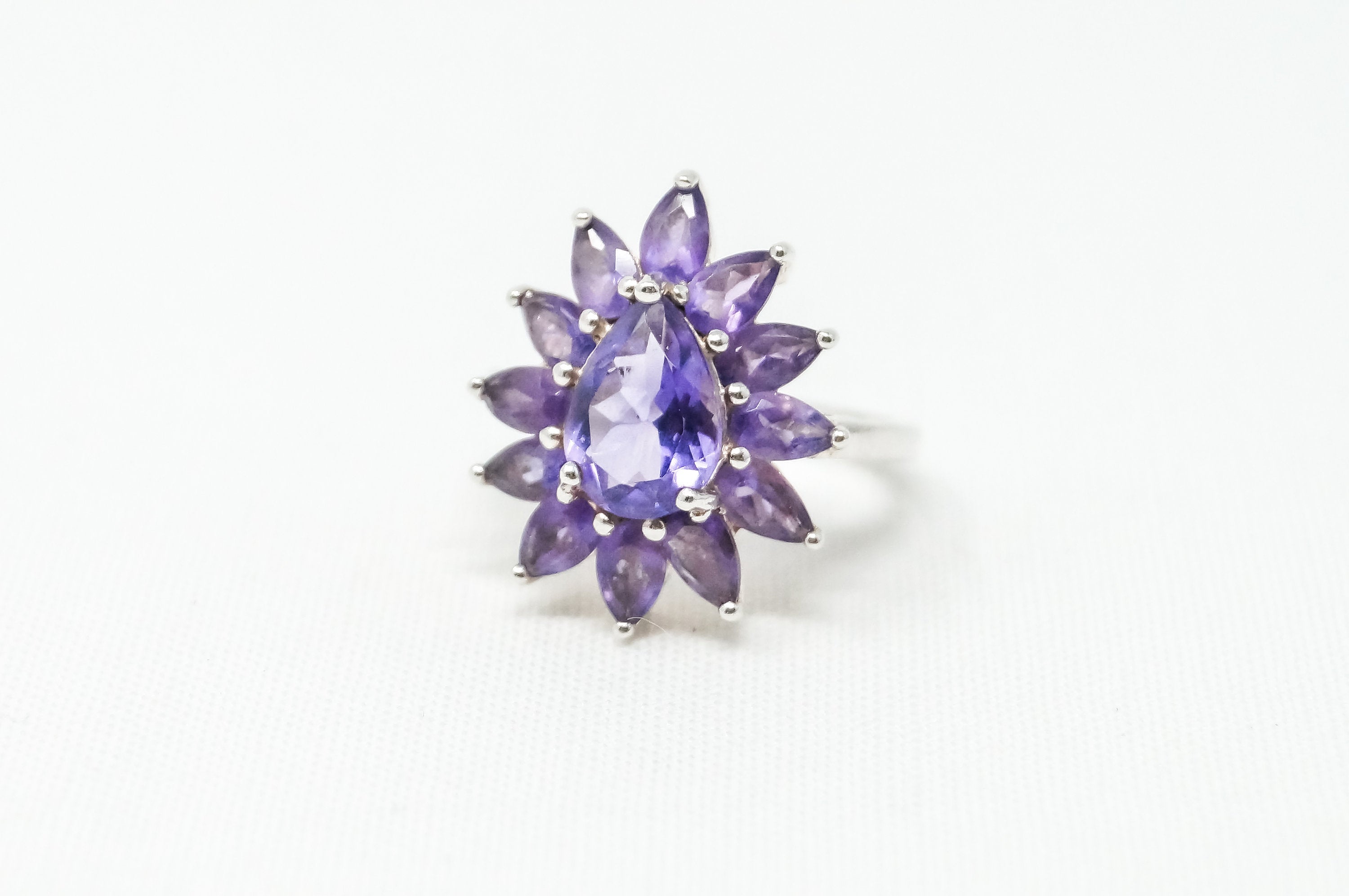 Vintage Art Deco Large Amethyst Sterling Silver Ring - Sz 6 -798512167