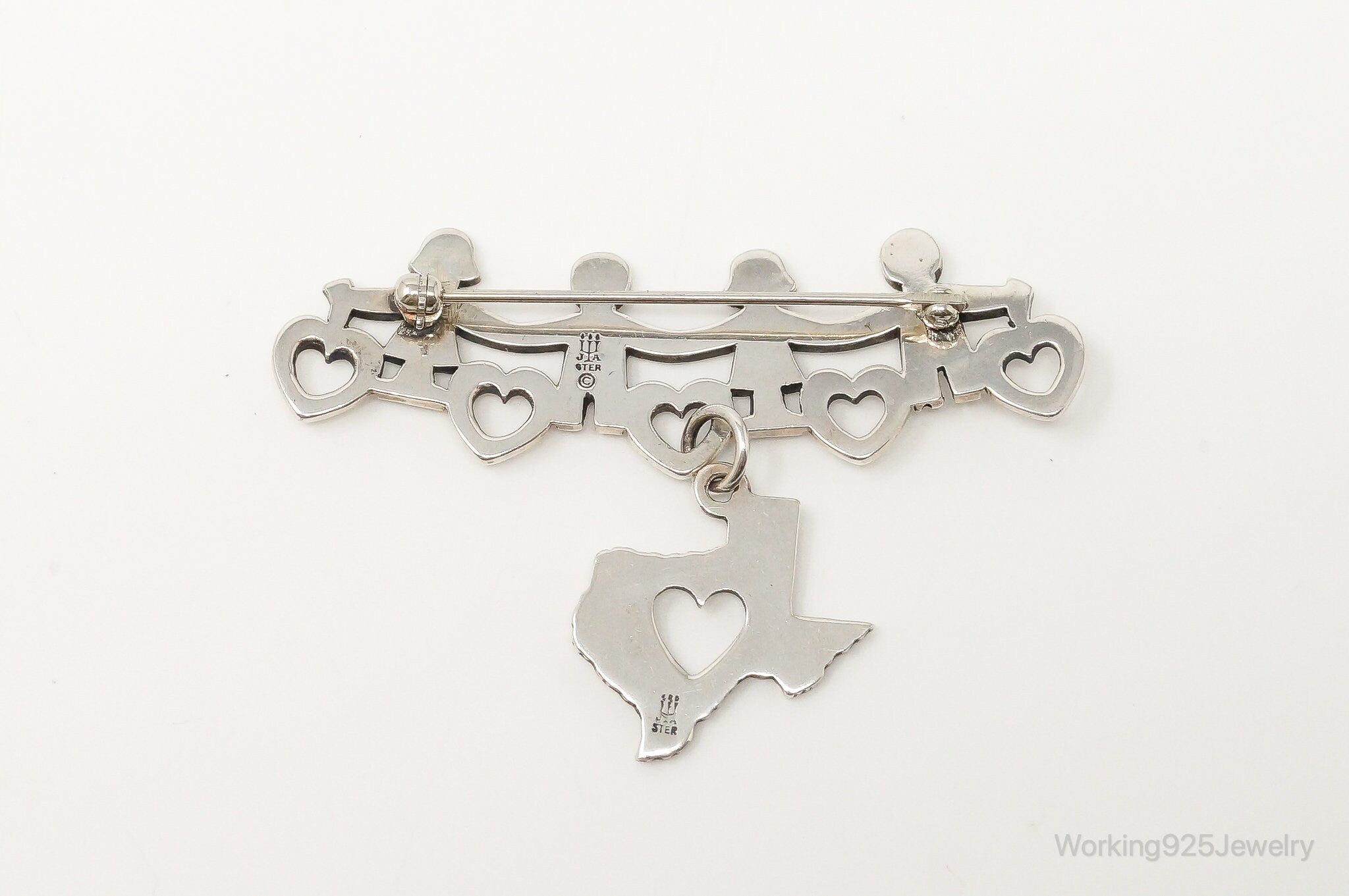 Designer James Avery Children Sterling Silver Brooch Pin & Texas Charm