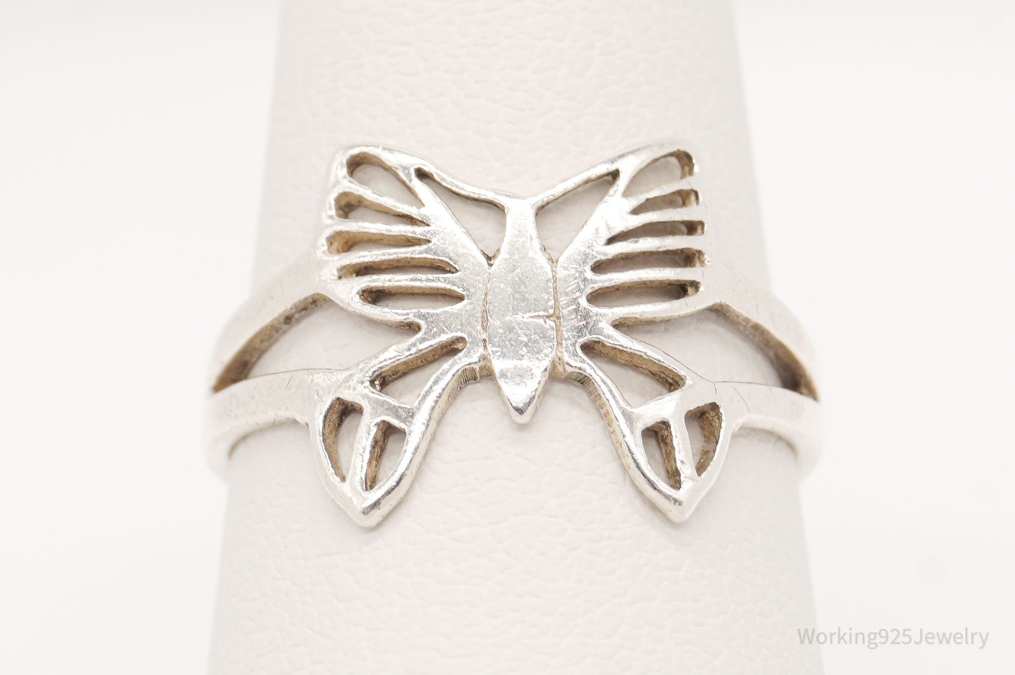 Vintage Butterfly Moth Sterling Silver Ring - Size 7.5