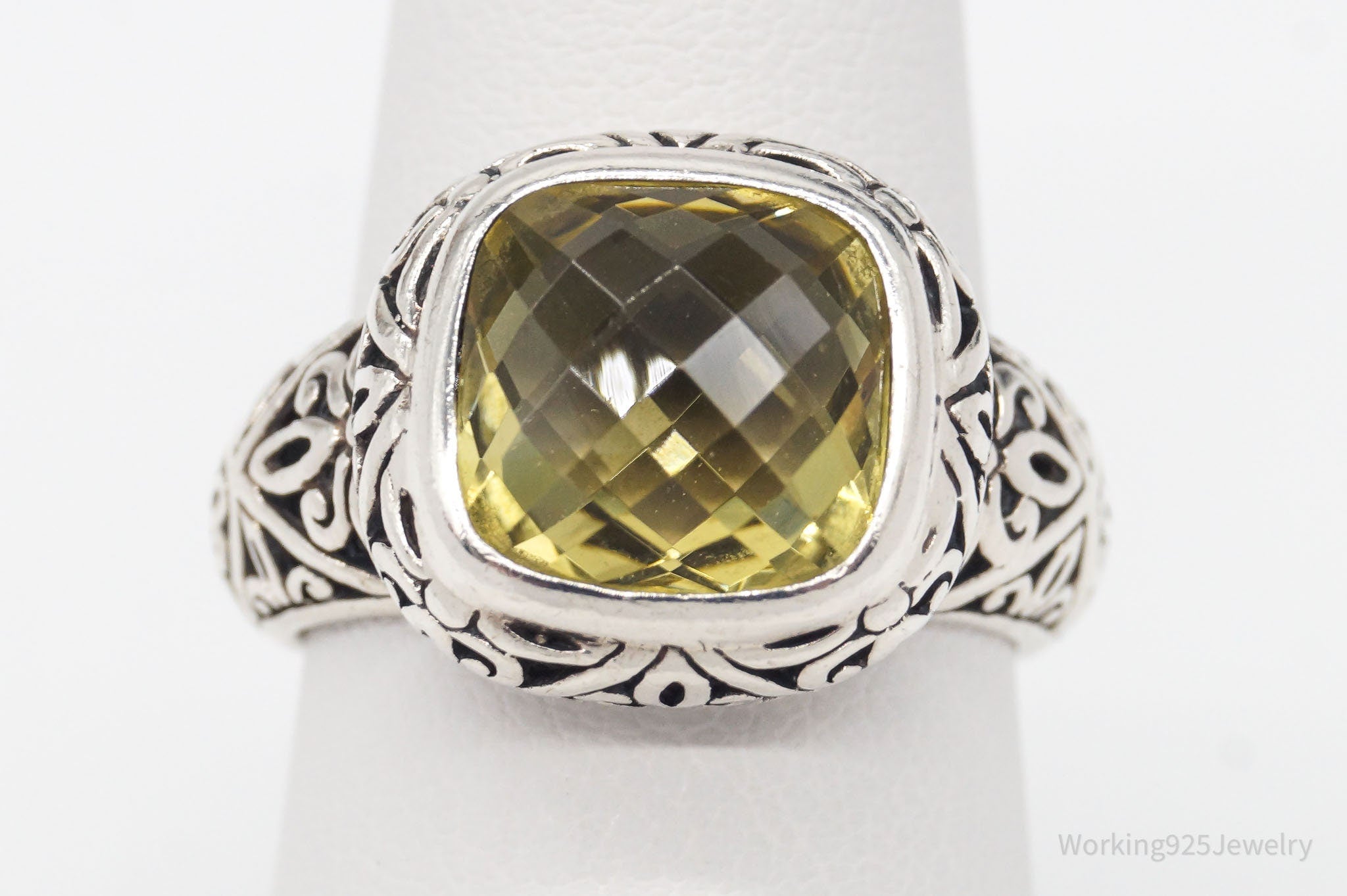 Vintage Janice Girardi Lemon Quartz Sterling Silver Ring - Size 7.75