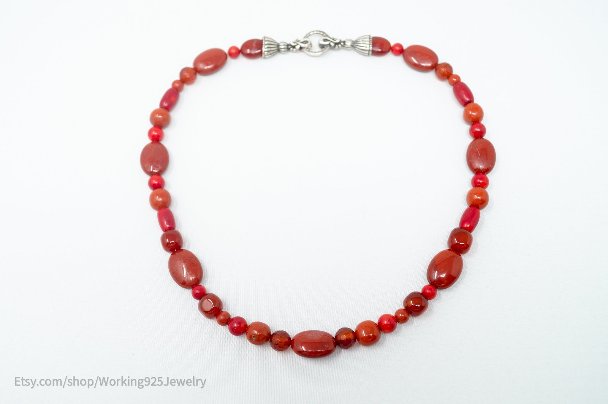 Designer Carolyn Pollack Relios Carnelian Red Jasper Sterling Silver Necklace