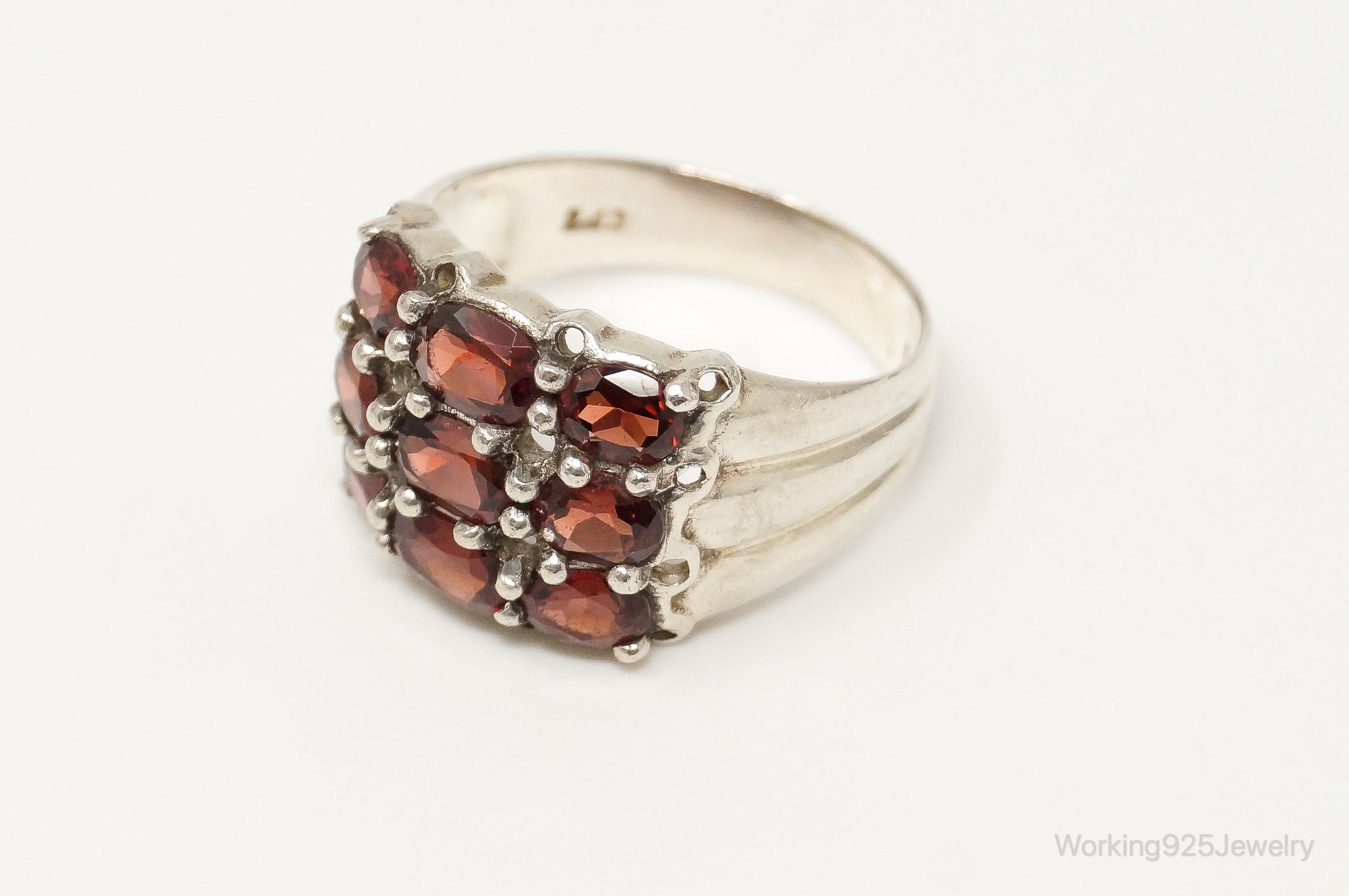 Vintage Garnet Sterling Silver Cocktail Ring - Size 10