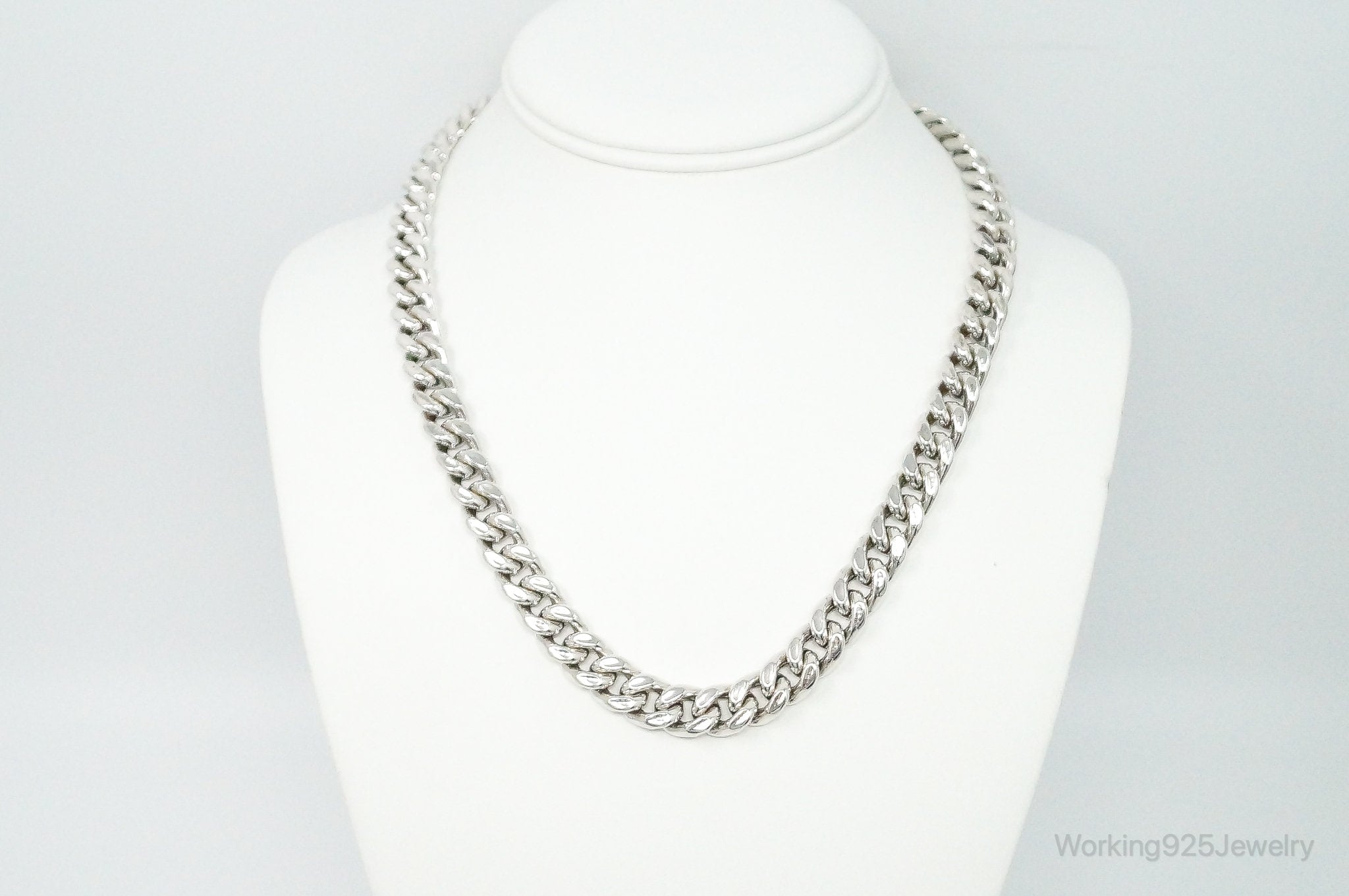 Vintage Big Curb Chain Sterling Silver Necklace