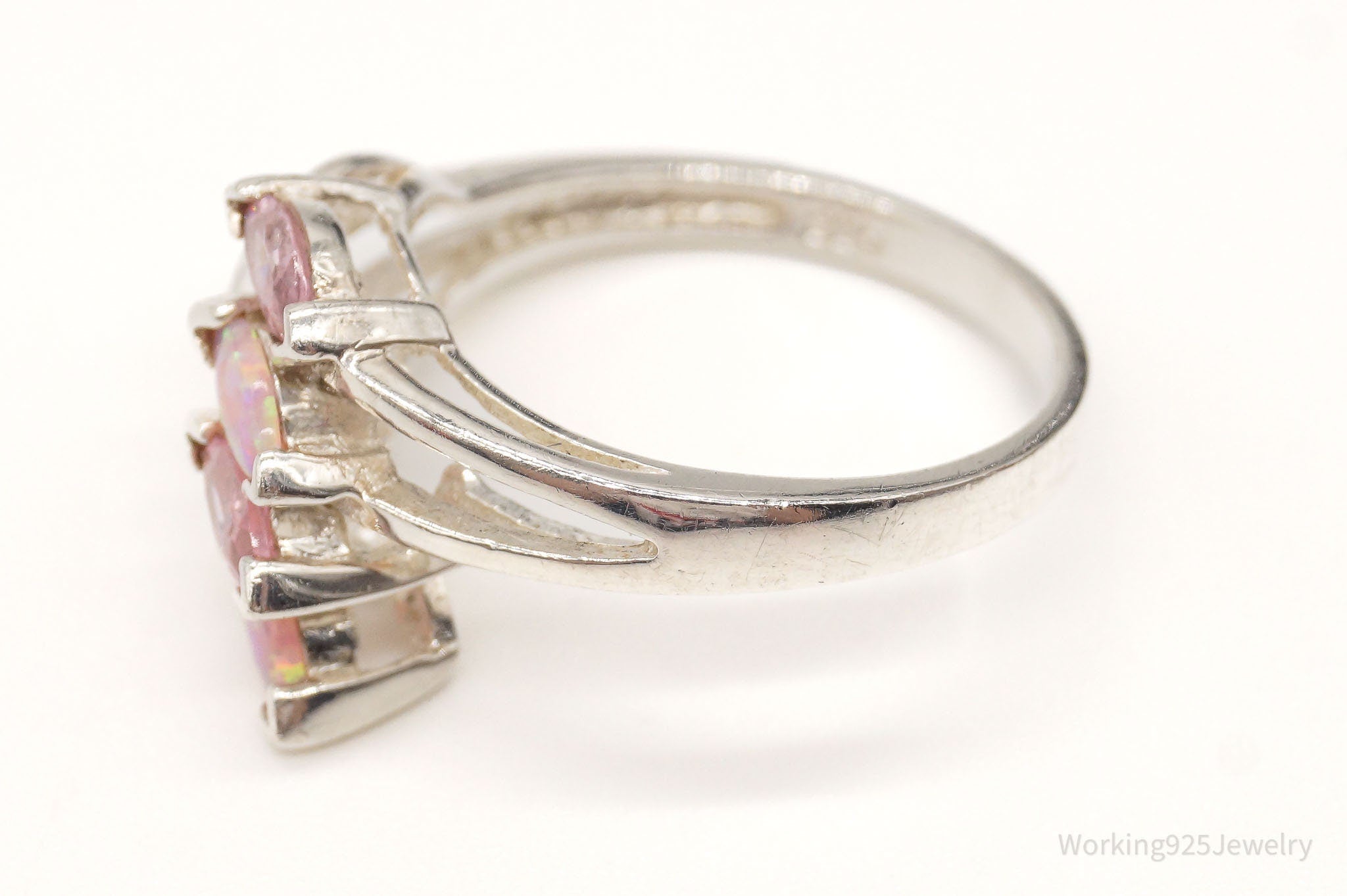 Vintage Designer NV Pink Topaz Opal Sterling Silver Ring - Size 8