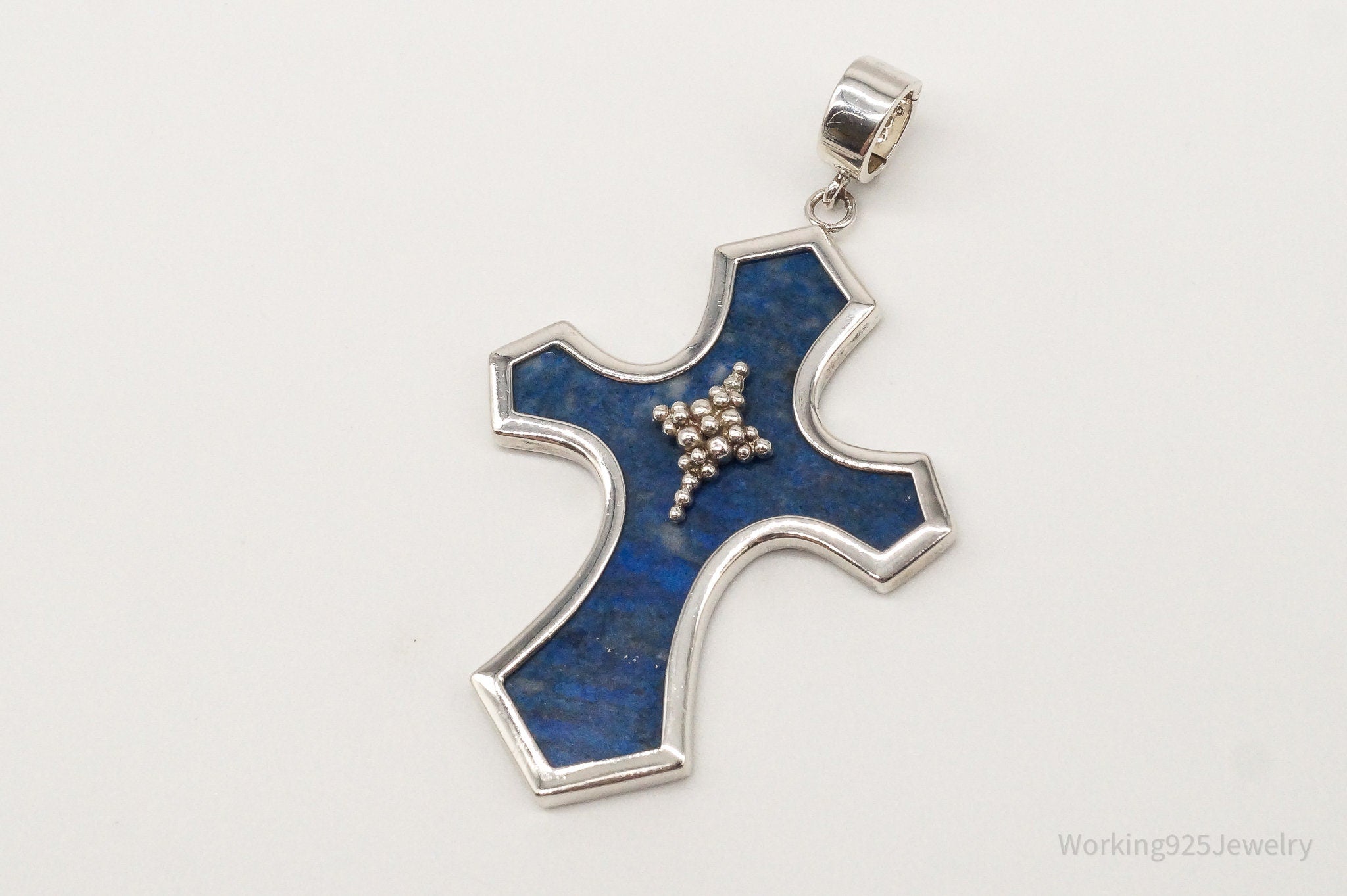 Designer Whitney Kelly Large Lapis Lazuli Cross Sterling Silver Pendant