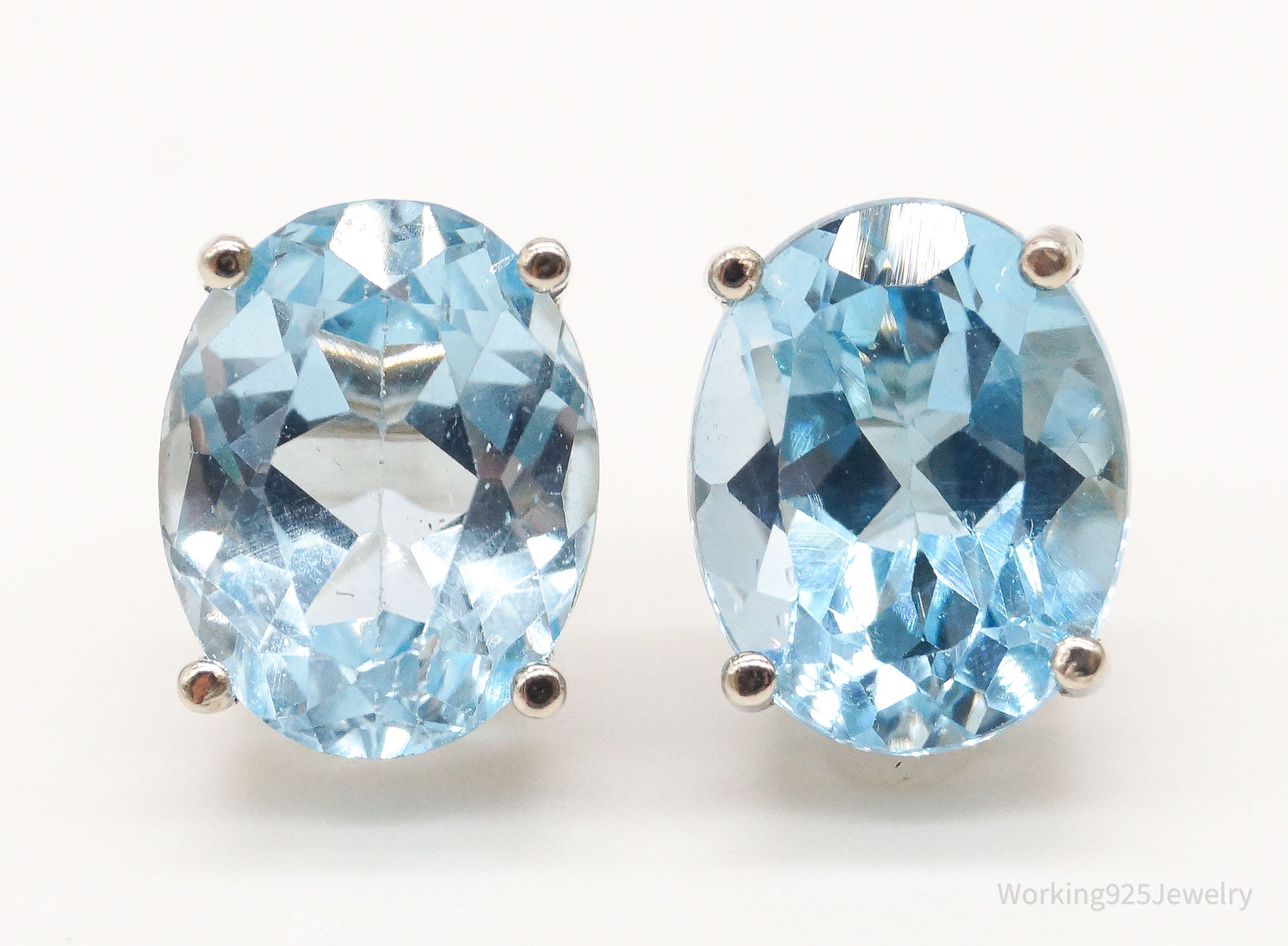 Oval Blue Topaz 14K White Gold Stud Earrings