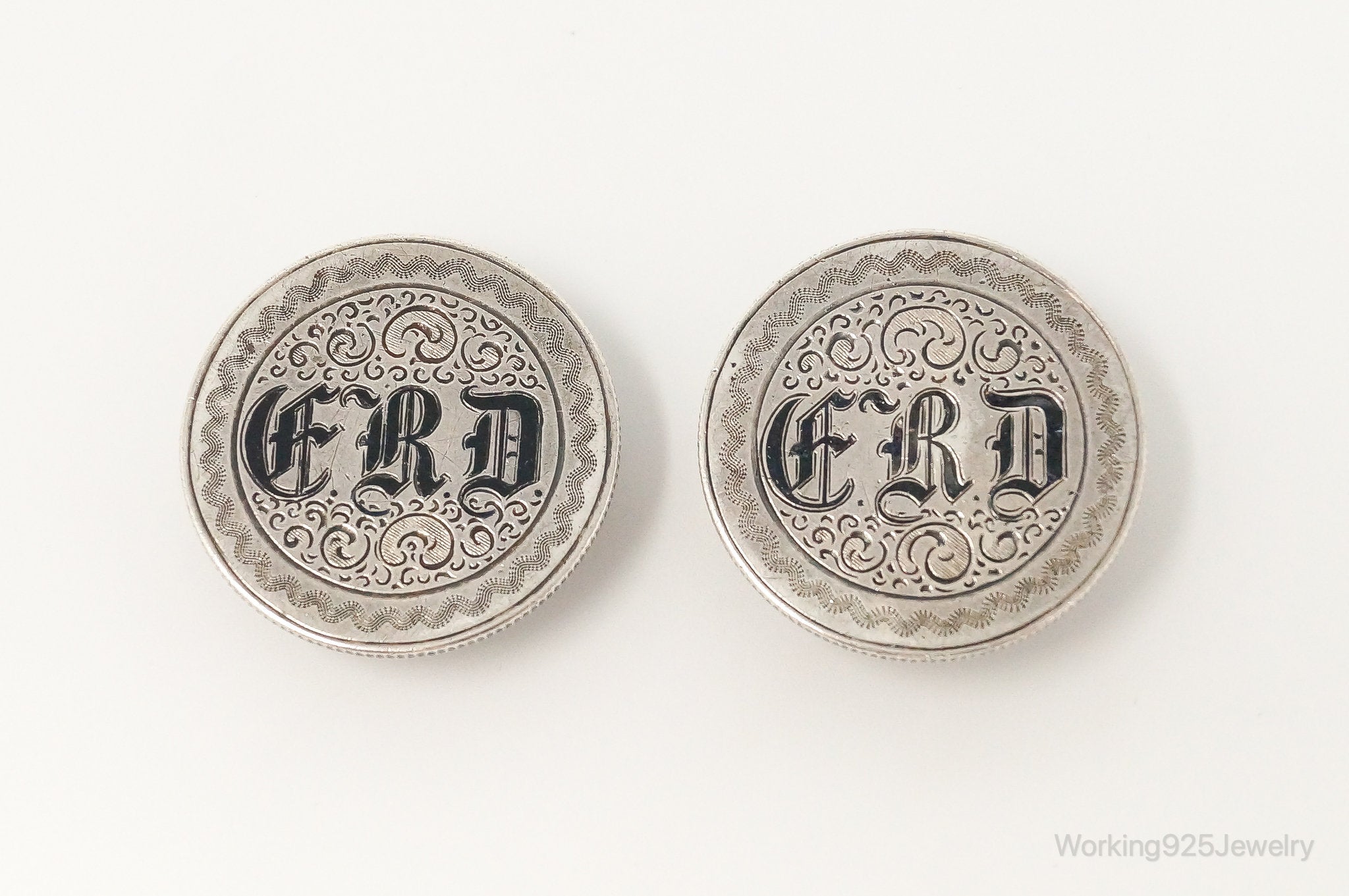 Antique Art Deco Etched Initials Seated Liberty Coin Silver Cufflinks