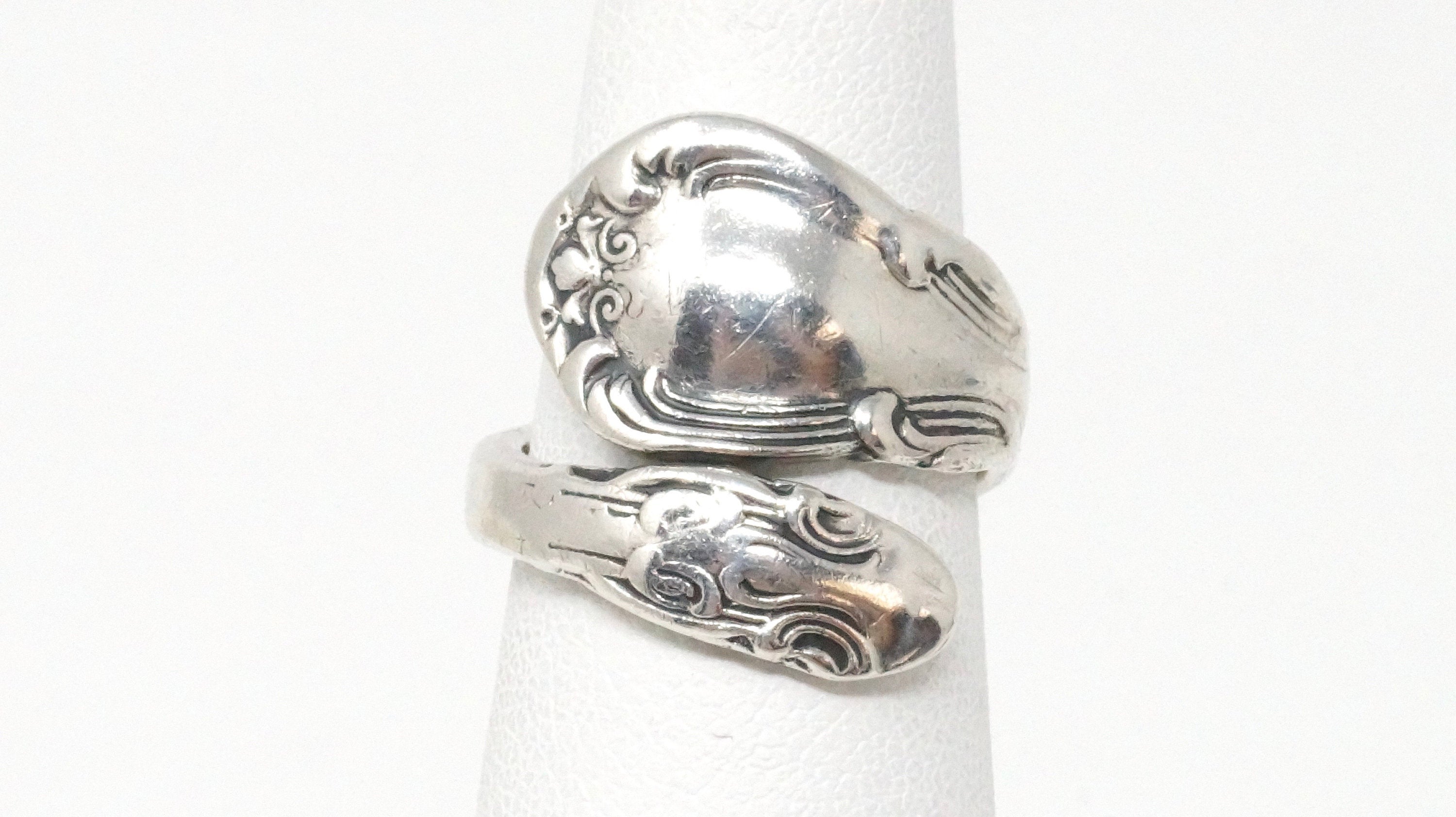 Antique GORHAM 1895 Art Deco Motif Swirl Sterling Silver Spoon Ring - Size 6