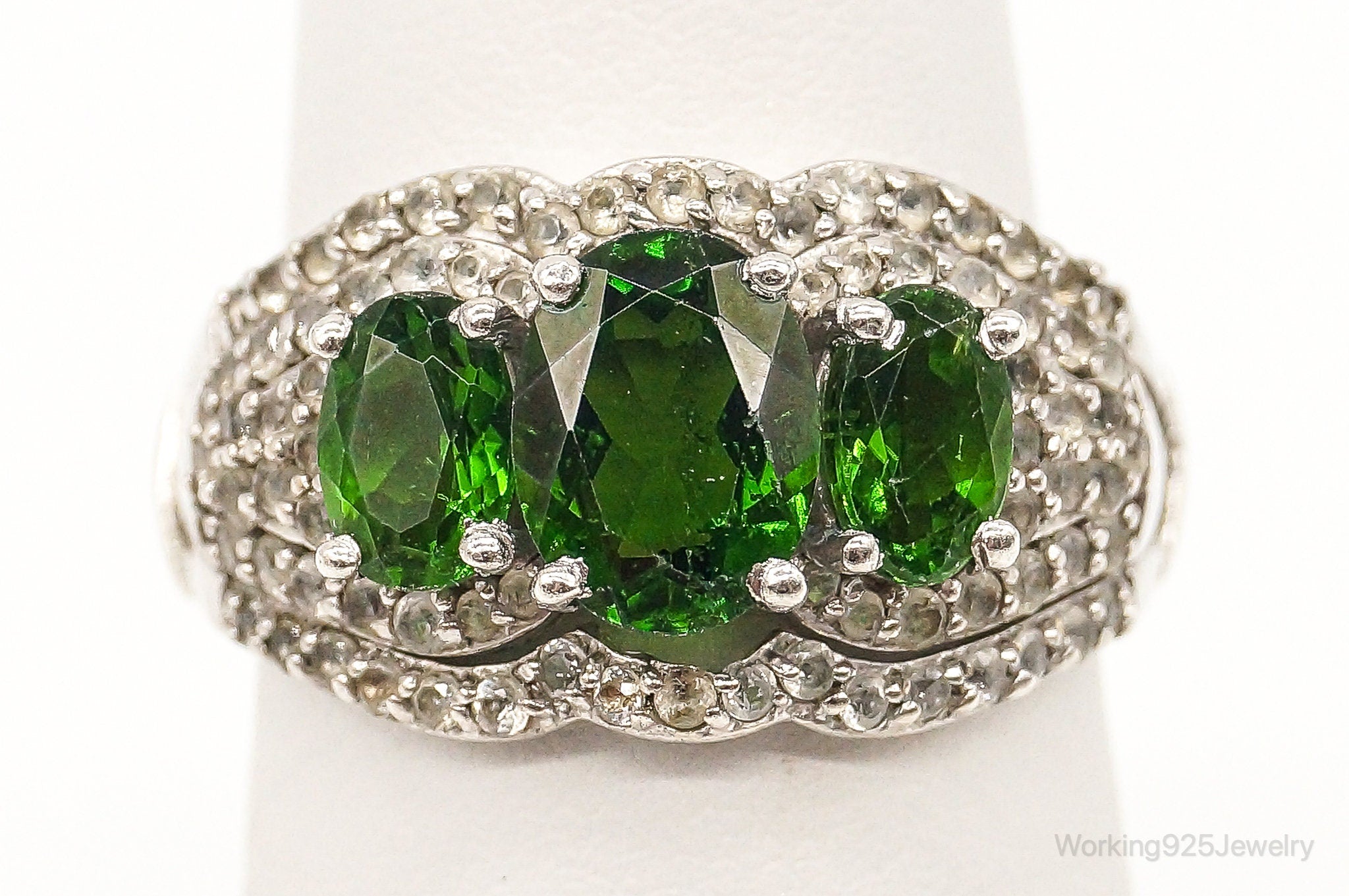 Peridot Cubic Zirconia Sterling Silver Ring - Size 7