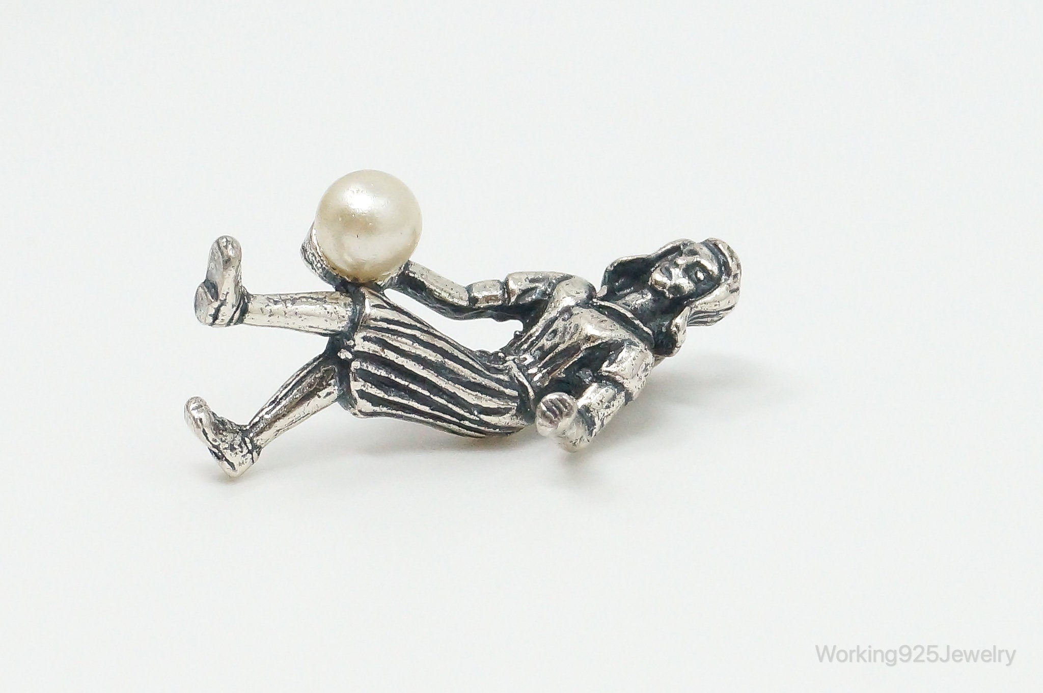 Rare Vintage Girl Sport Pearl Sterling Silver Charm