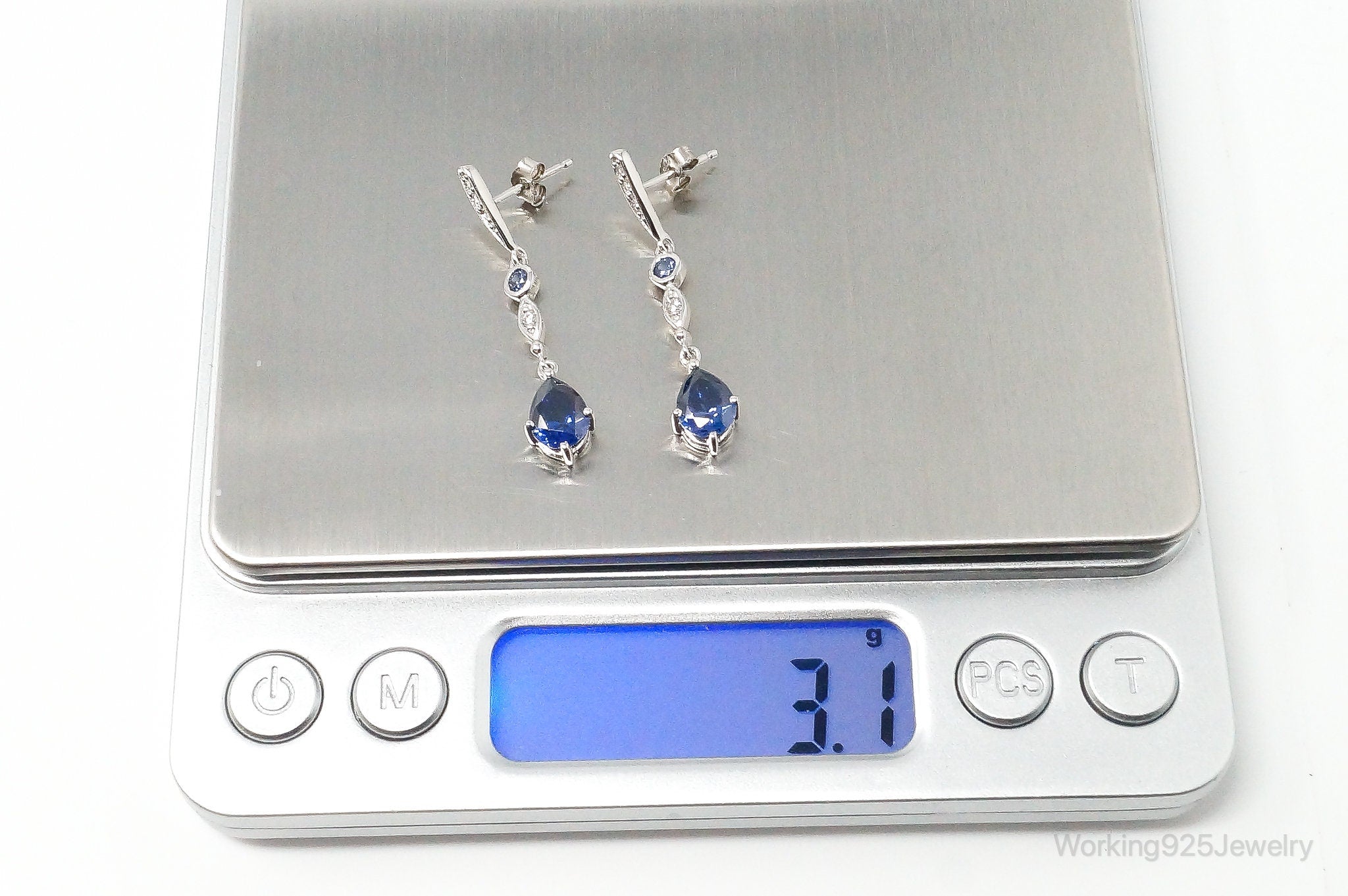 Iolite Cubic Zirconia Art Deco Sterling Silver Earrings