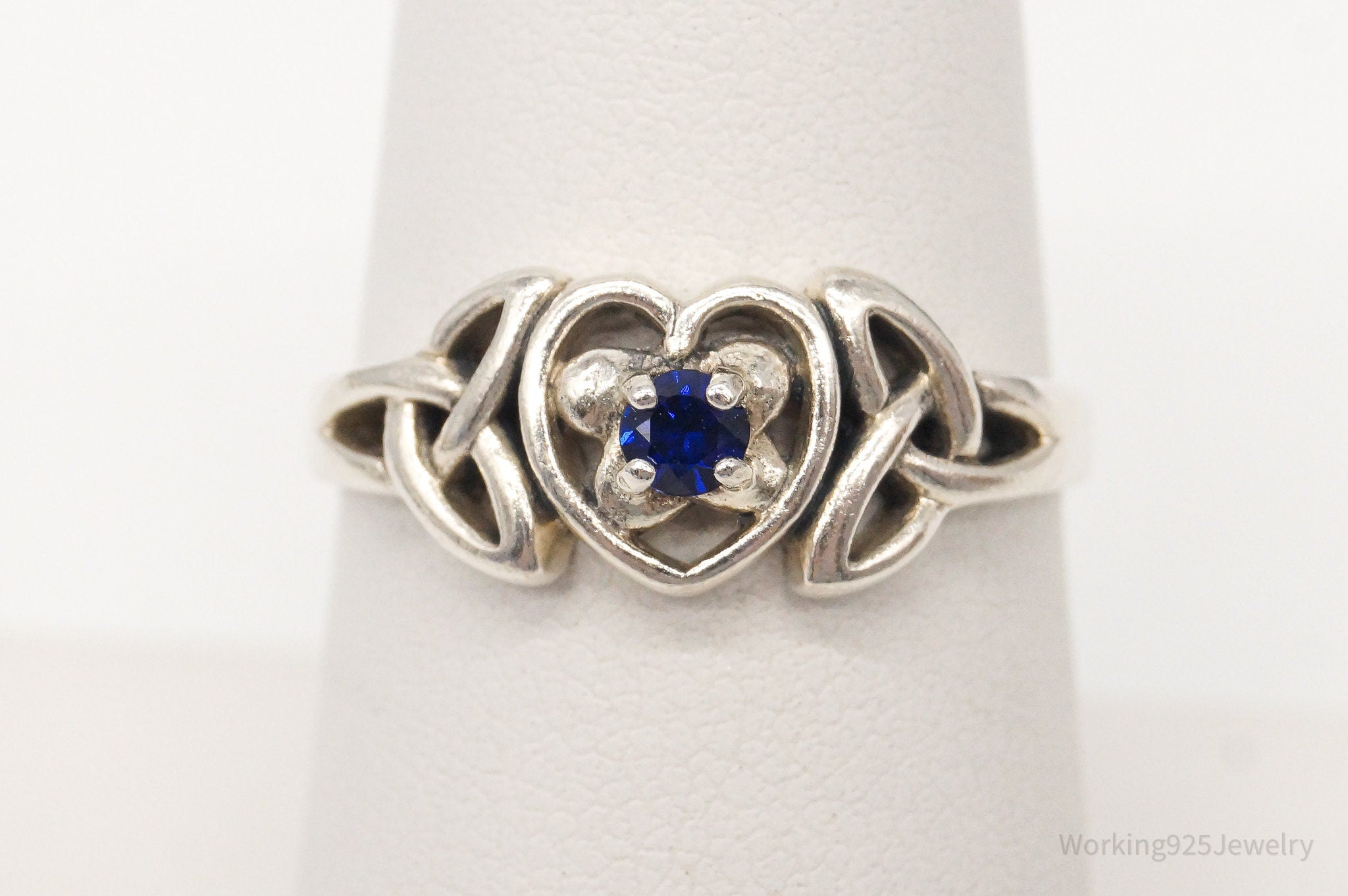 Vintage Designer PSCL Blue Sapphire Celtic Knot Sterling Silver Ring - Size 7.25