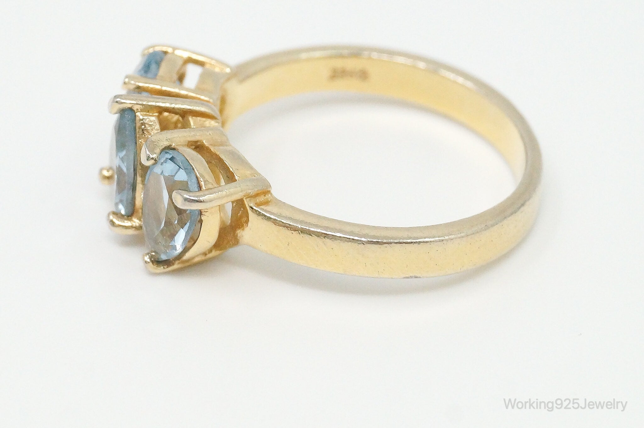 Vintage Blue Topaz Gold Vermeil Sterling Silver Ring Size 7