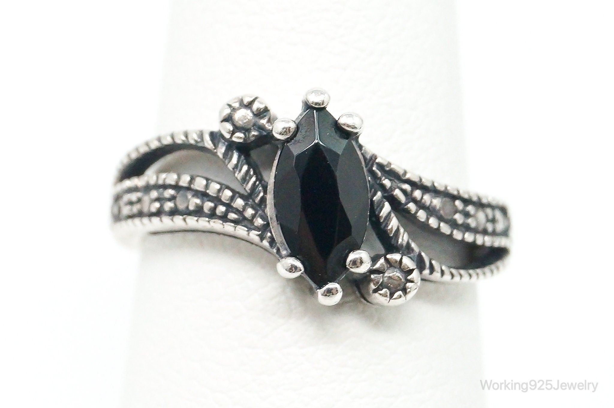 Vintage Avon Art Deco Style Black Onyx Sterling Silver Ring - Size 5