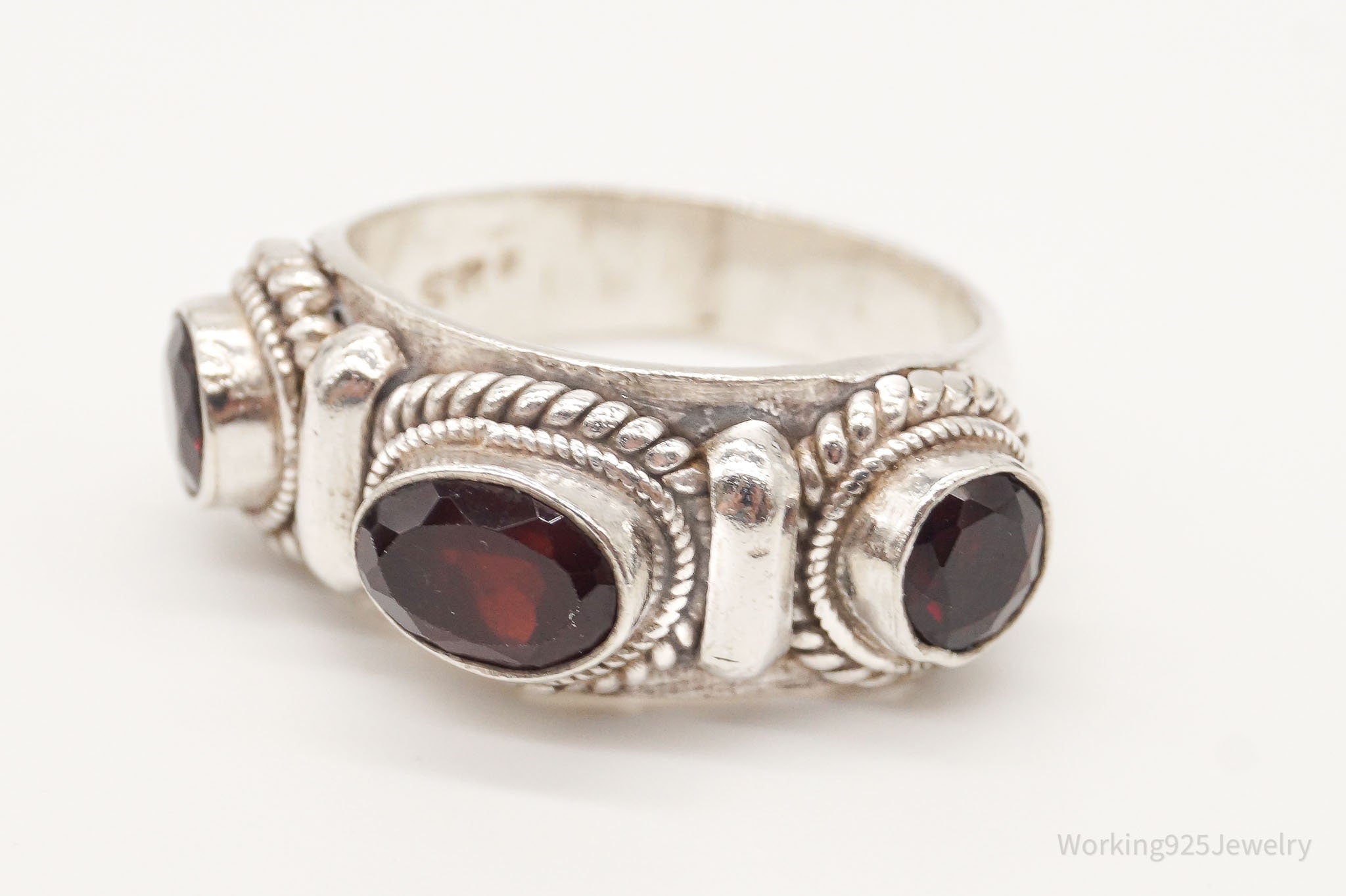 Vintage Garnet Sterling Silver Ring - Size 6.5