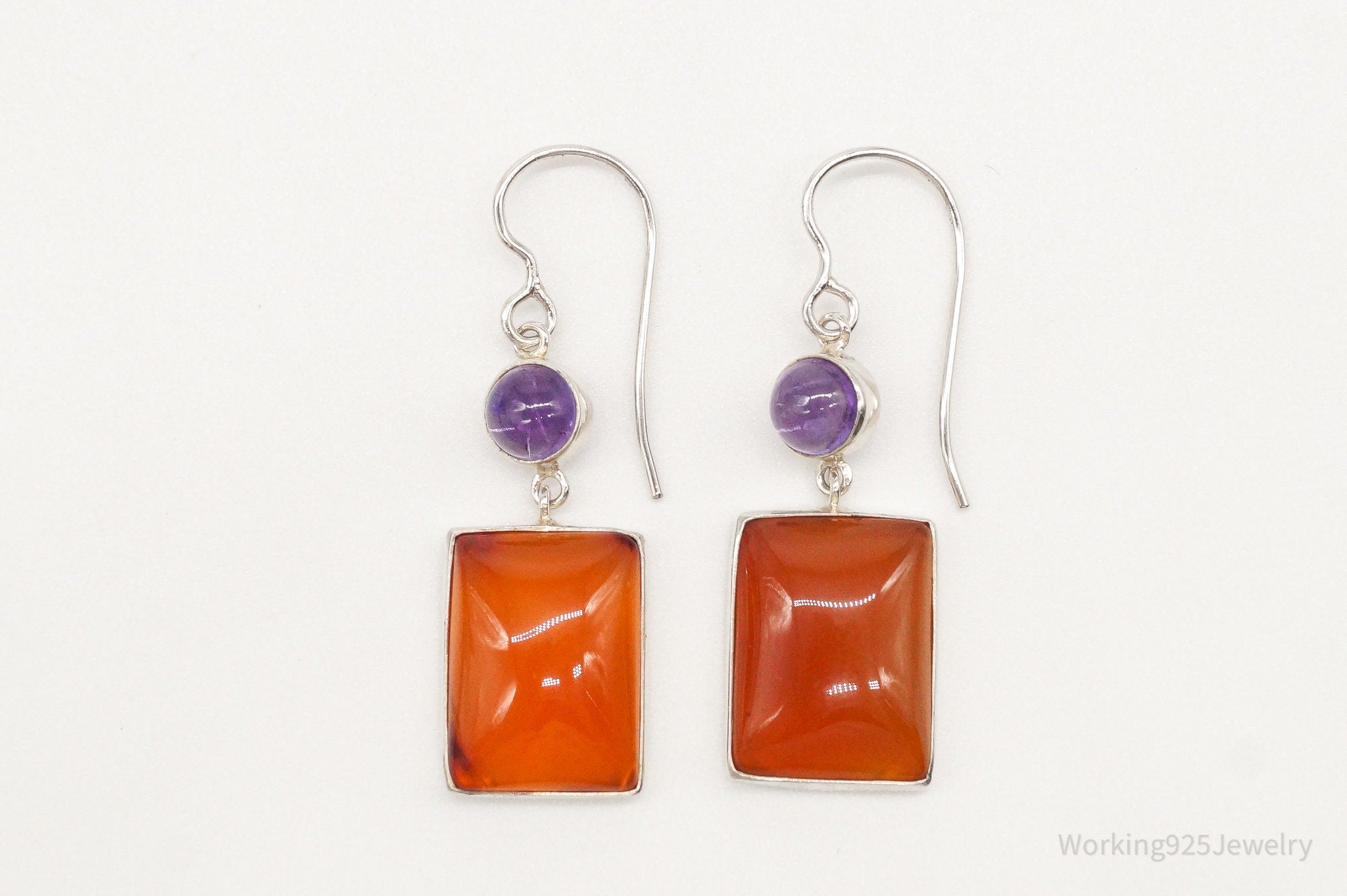 Vintage Carnelian Amethyst Sterling Silver Dangle Earrings