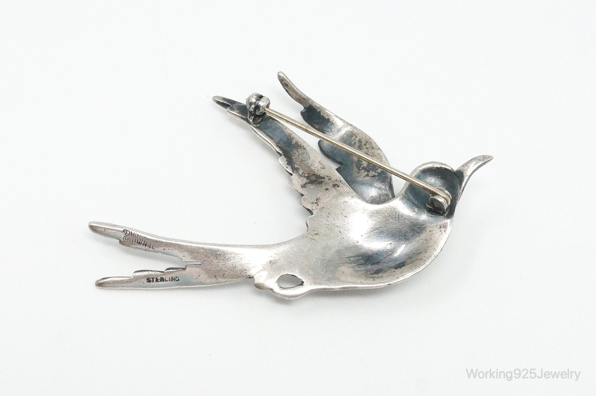 Rare Large Vintage Designer DUNEZ Bird Sterling Silver Brooch Pin