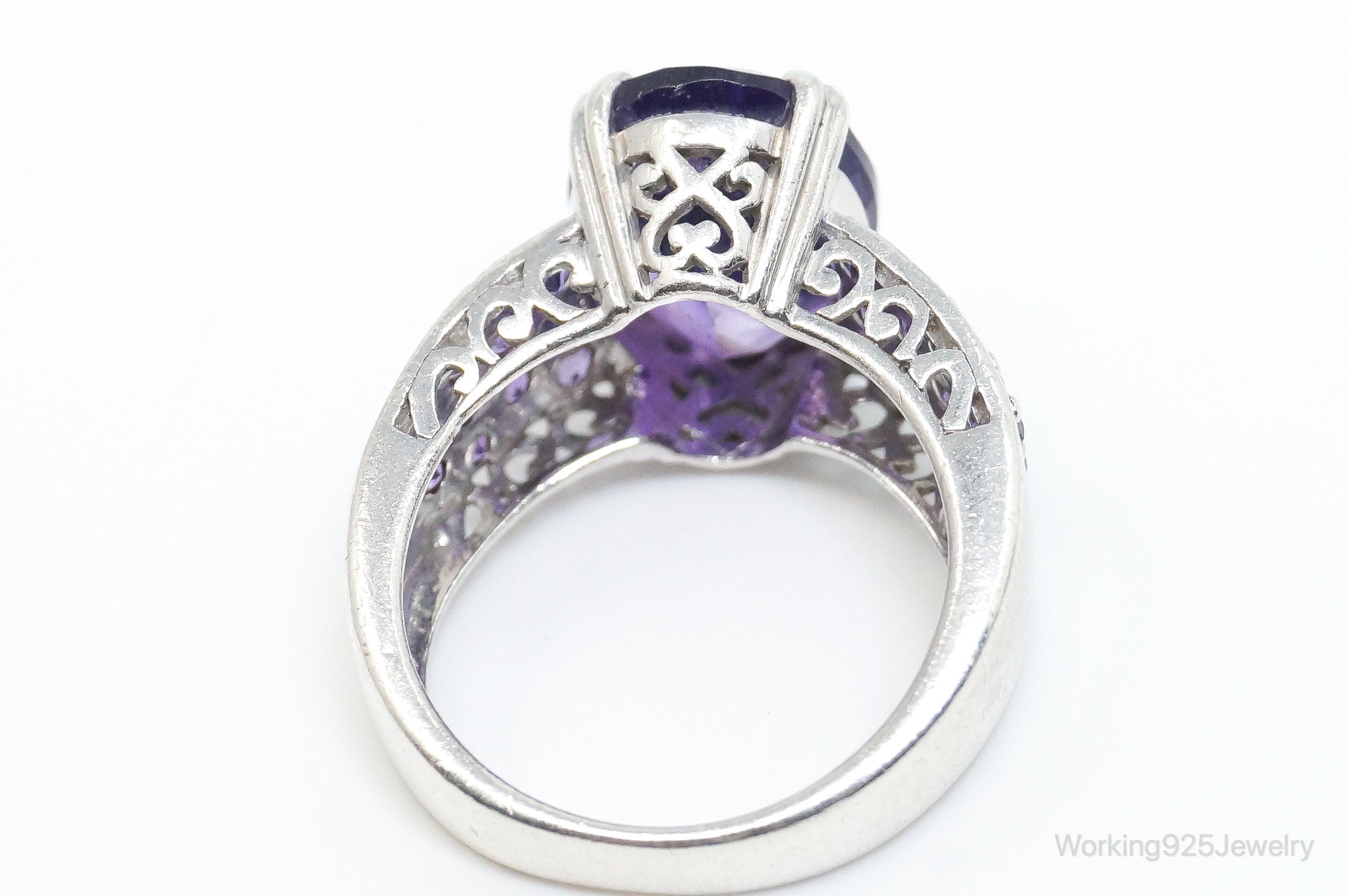 Vintage Art Deco Large Amethyst Sterling Silver Ring - Size 6