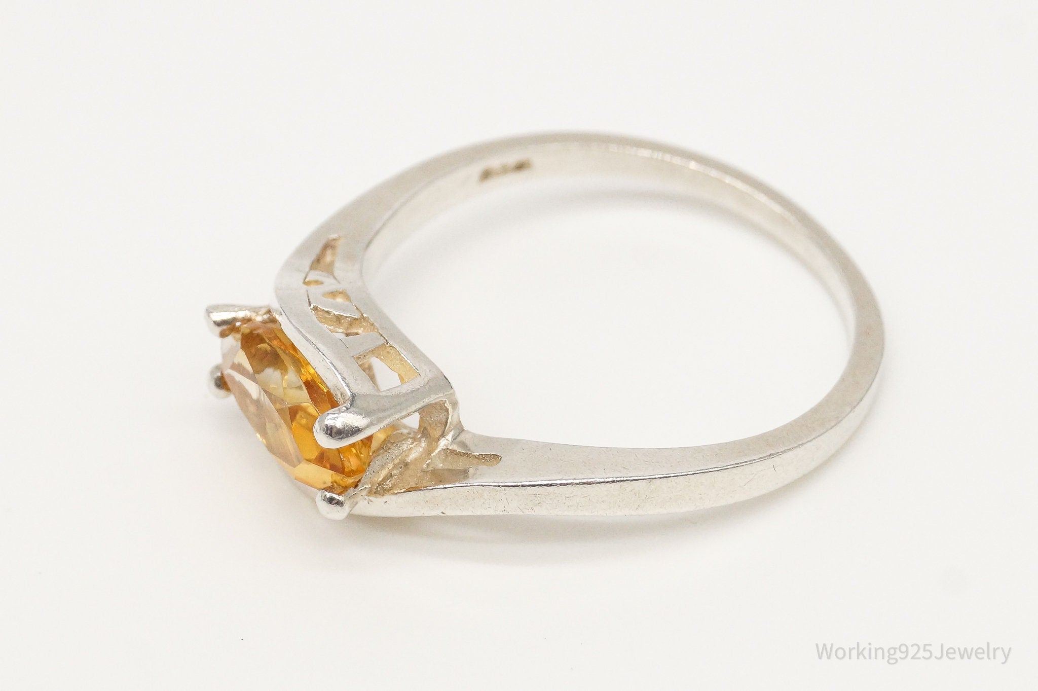 Vintage Large Citrine Sterling Silver Ring - Size 10