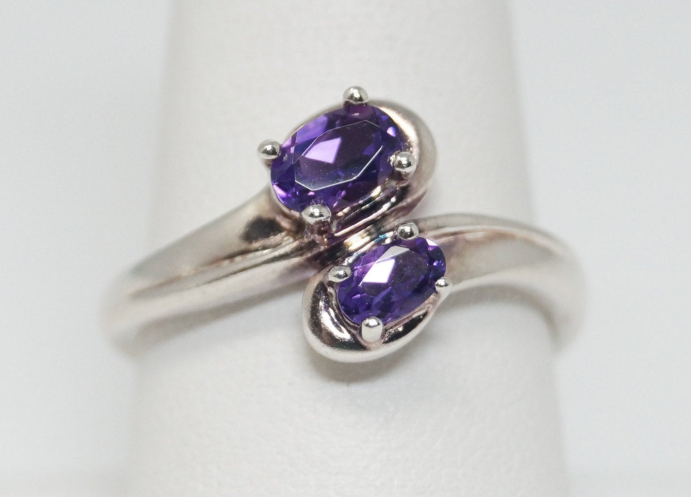 Vintage Art Deco Amethyst Sterling Silver Ring - Sz 9