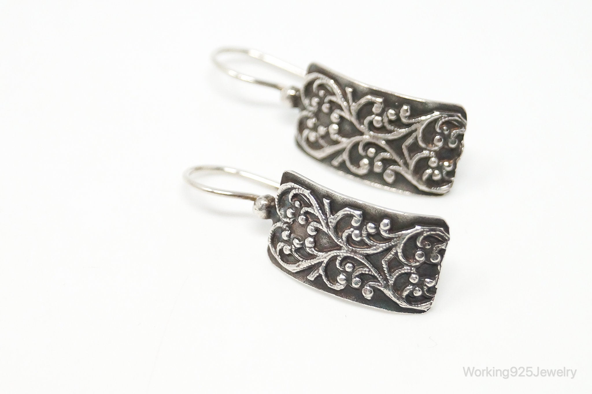 Vintage Designer Silpada Scroll Heart Square Sterling Silver Earrings