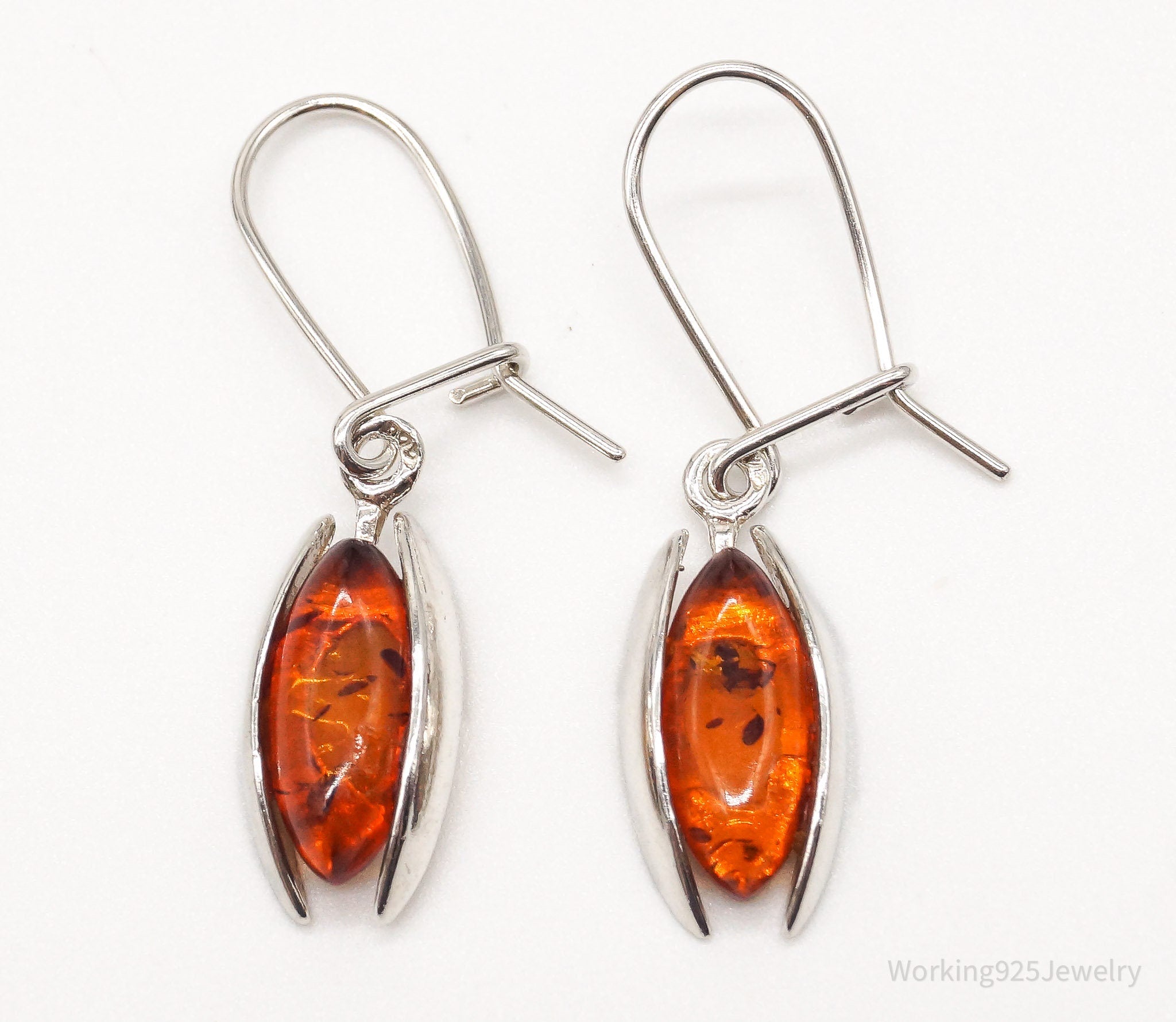 Vintage Amber Modernist Silver Earrings