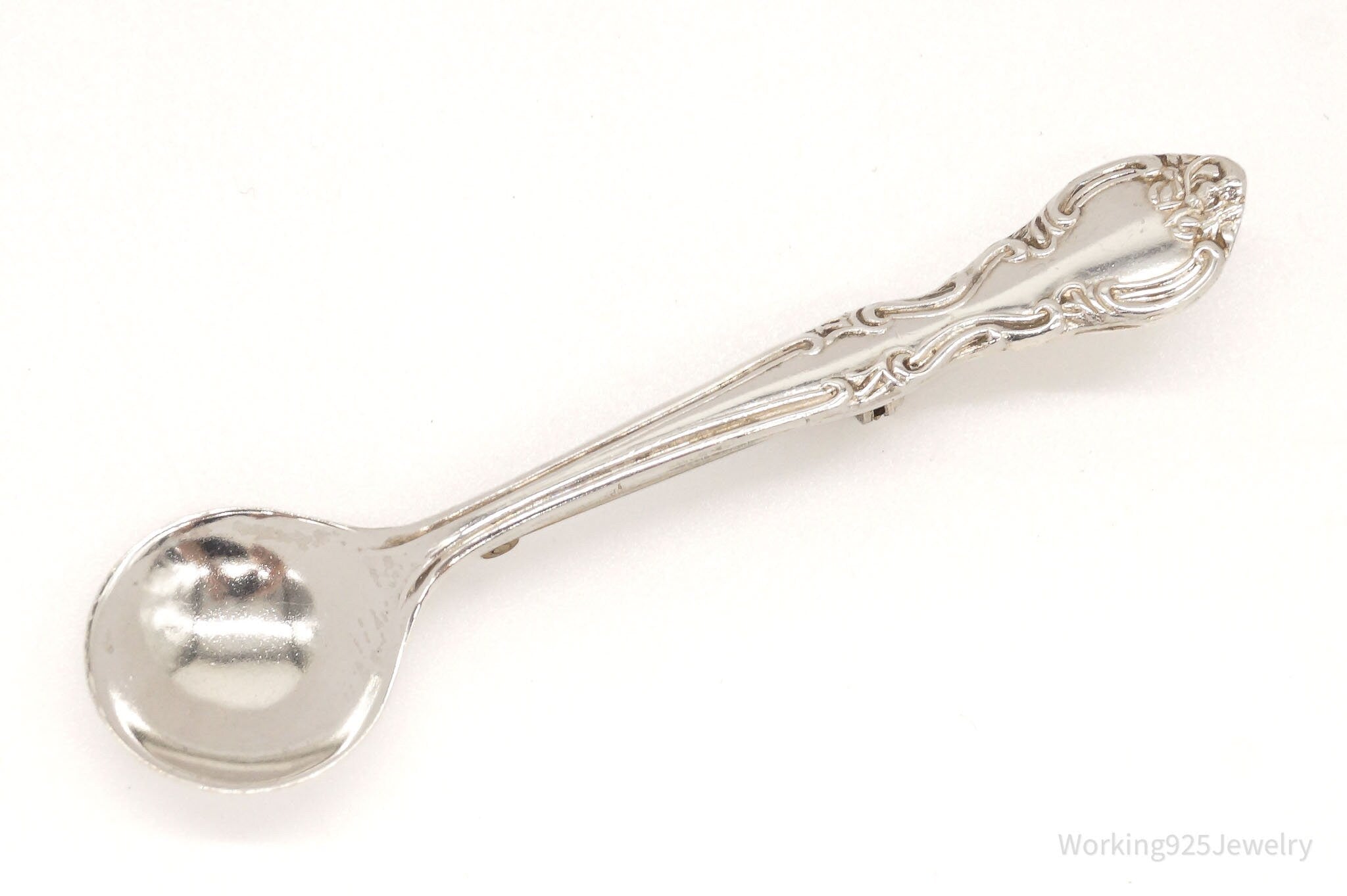 Antique Repousse Sterling Silver Spoon Brooch Pin