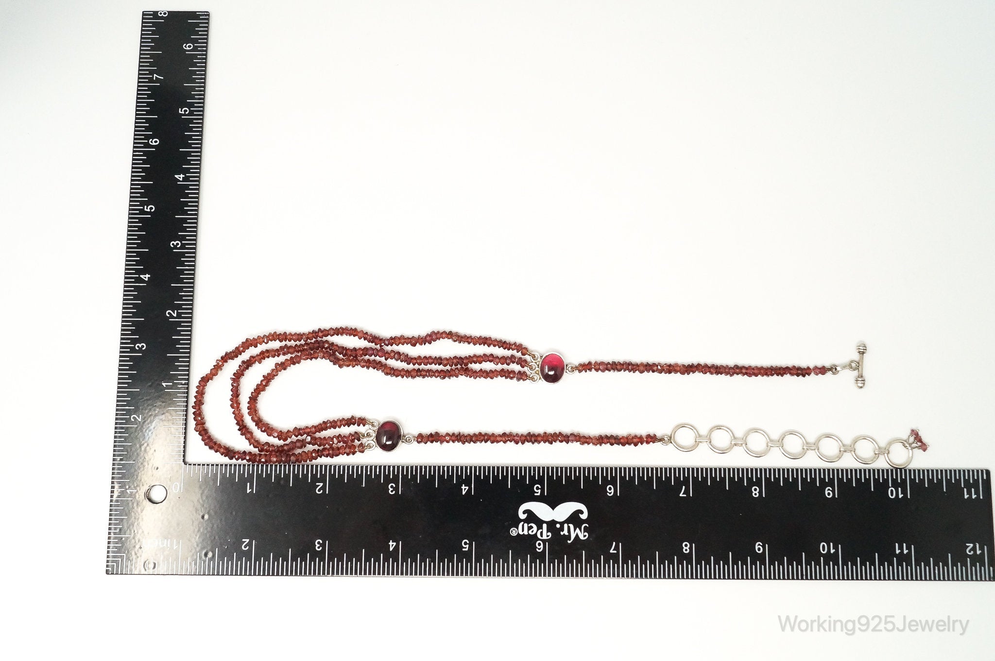 Vintage Garnet Bali Style Bead Strand Sterling Silver Necklace