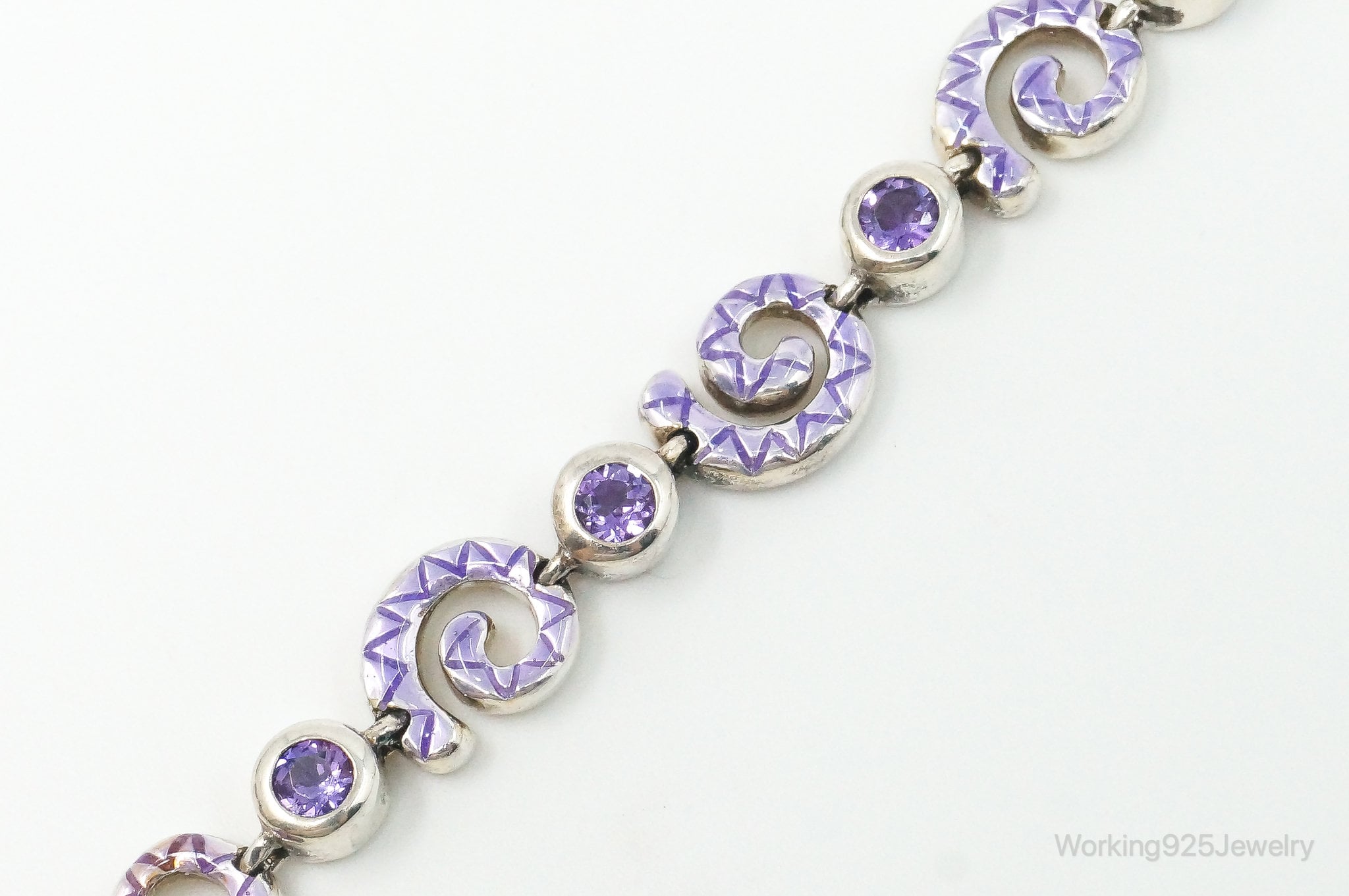 Vintage Amethyst Spiral Sterling Silver Bracelet