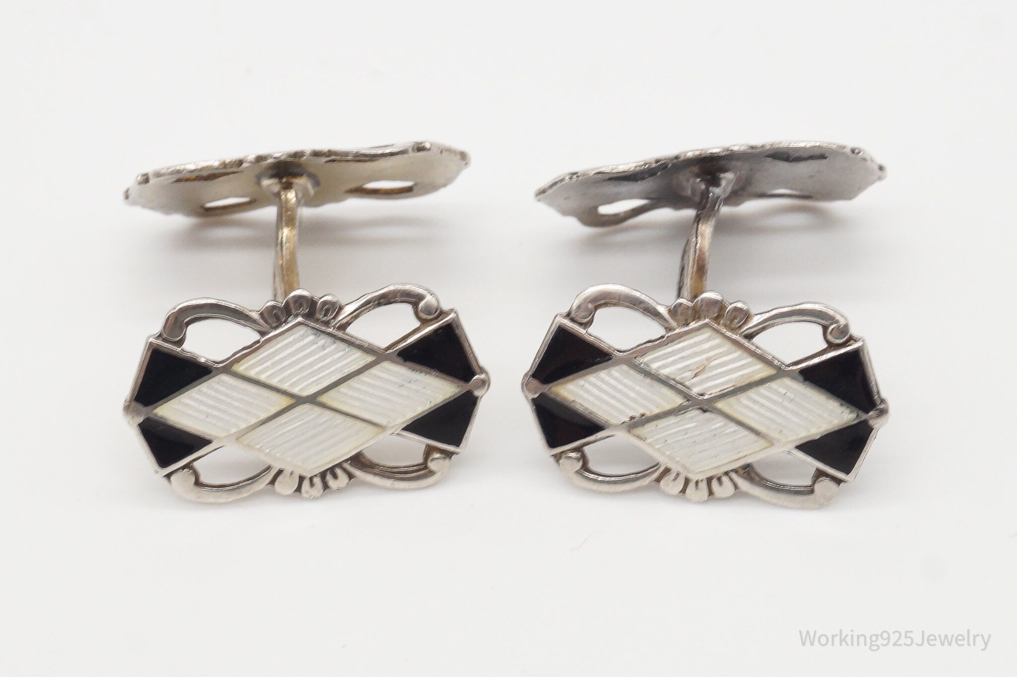 Vintage Aksel Holmsen Norne Enamel Sterling Silver Cufflinks