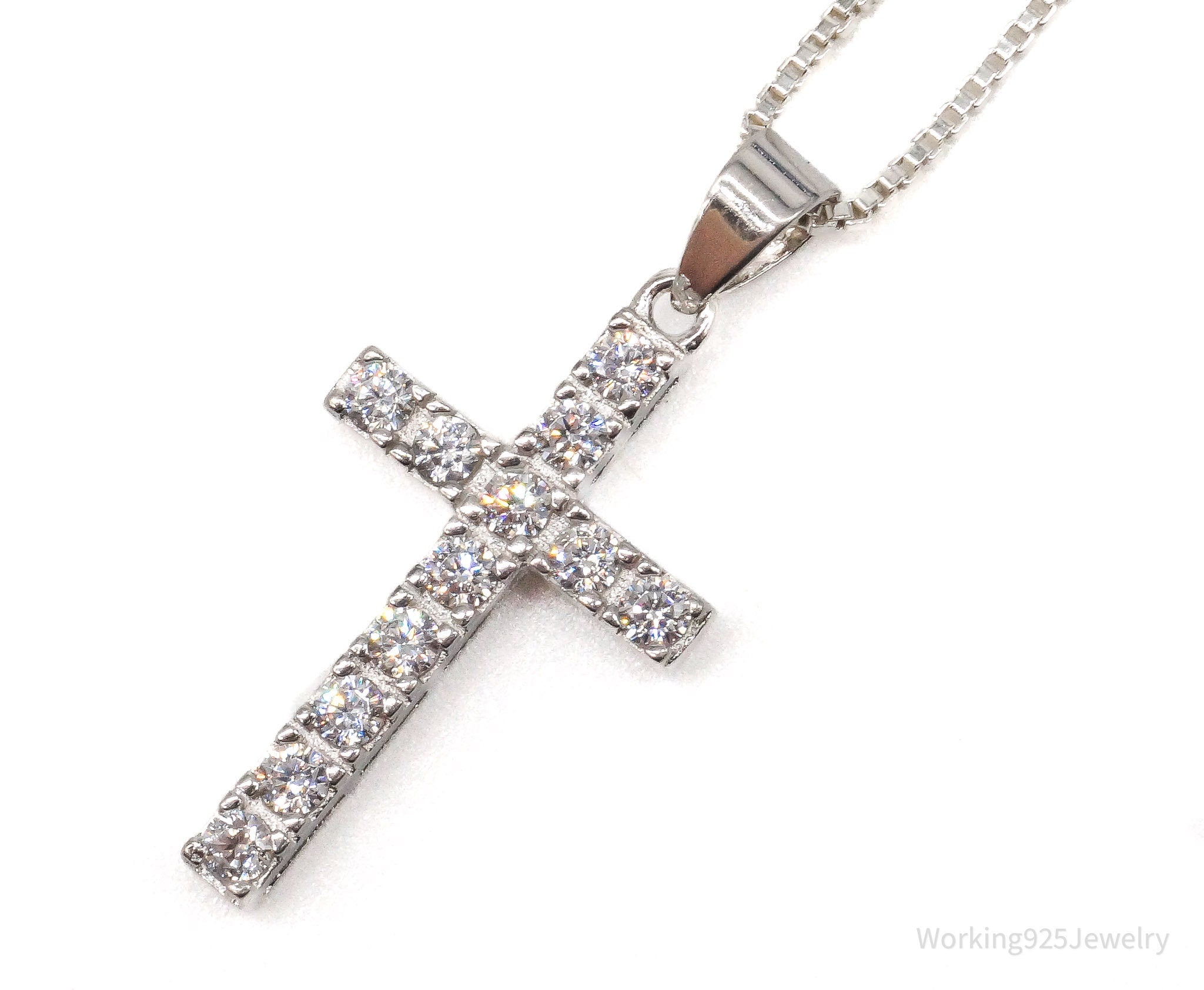 Vintage Cubic Zirconia Cross Sterling Silver Necklace