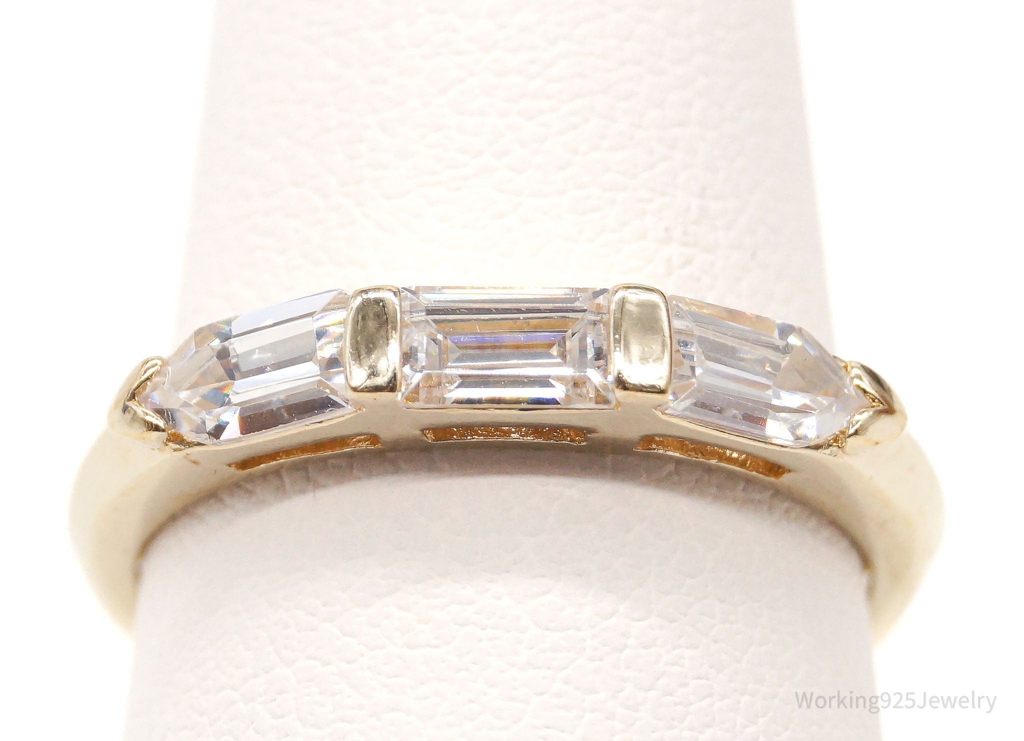 Vintage Designer ADI Cubic Zirconia Gold Vermeil Sterling Silver Ring - Size 8