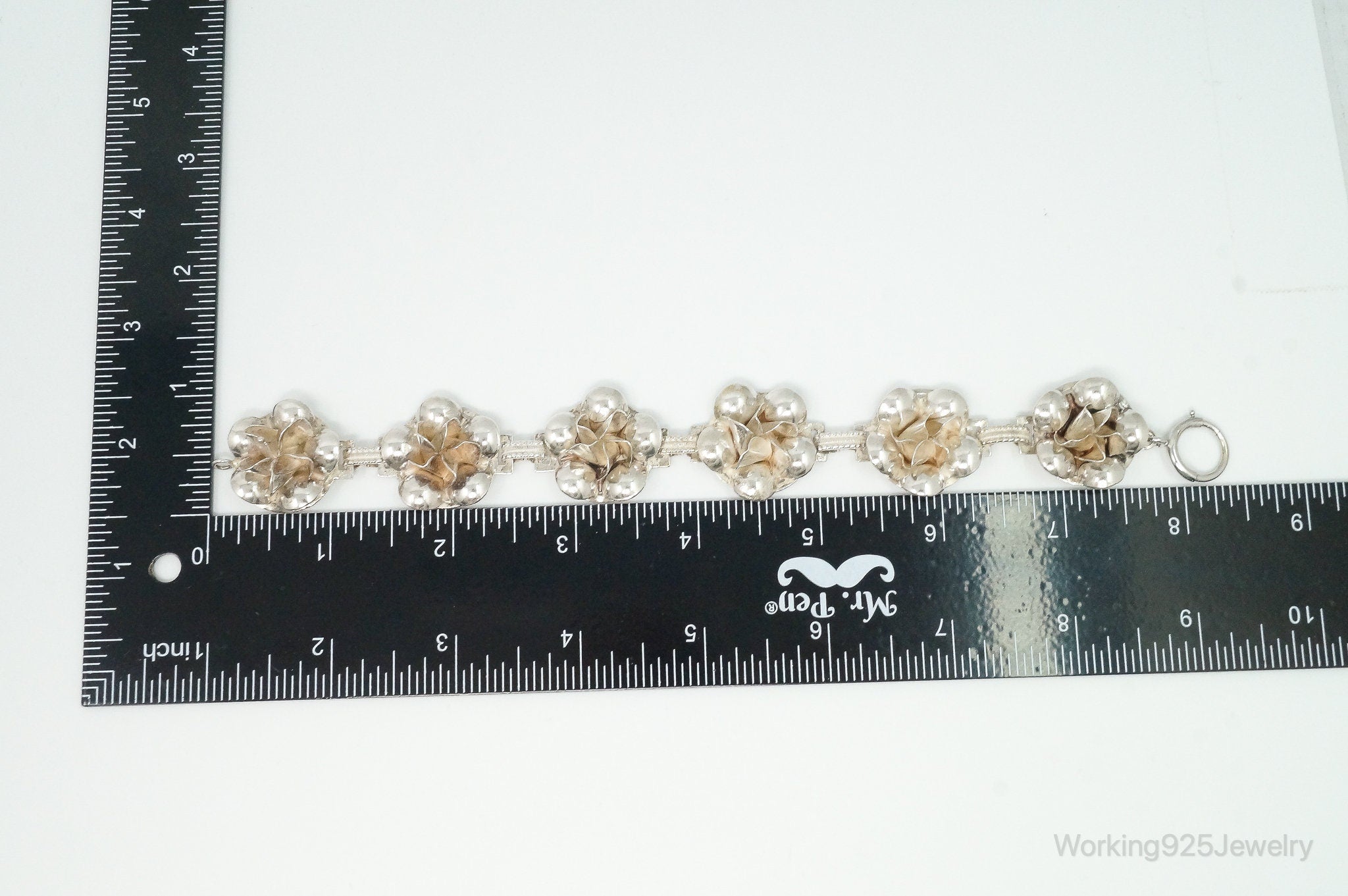 Vintage 1940s Raffaele Flower Silver Silver Panel Bracelet