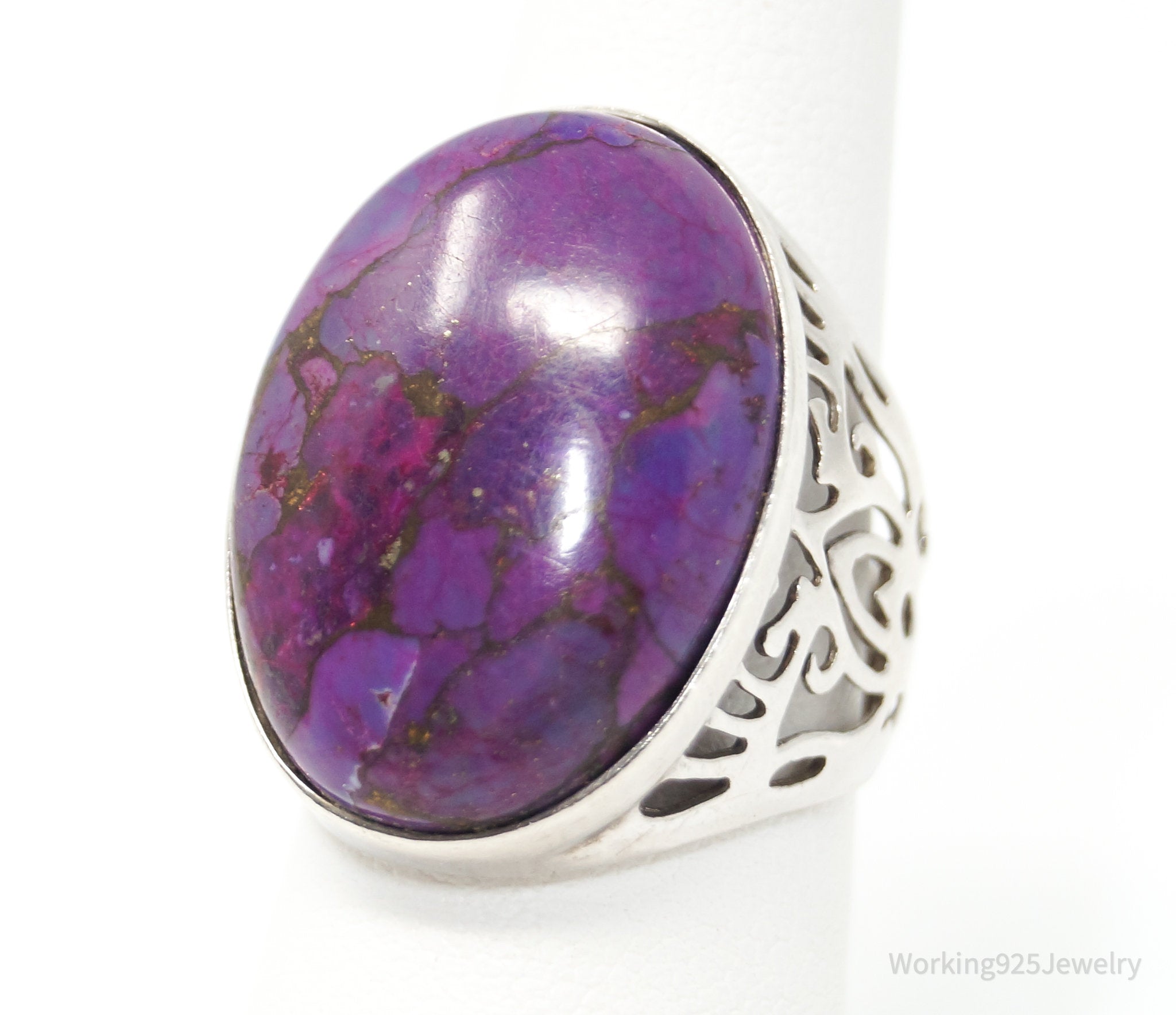 Large Vintage Designer Purple Mojave Turquoise Sterling Silver Ring - Size 7.25