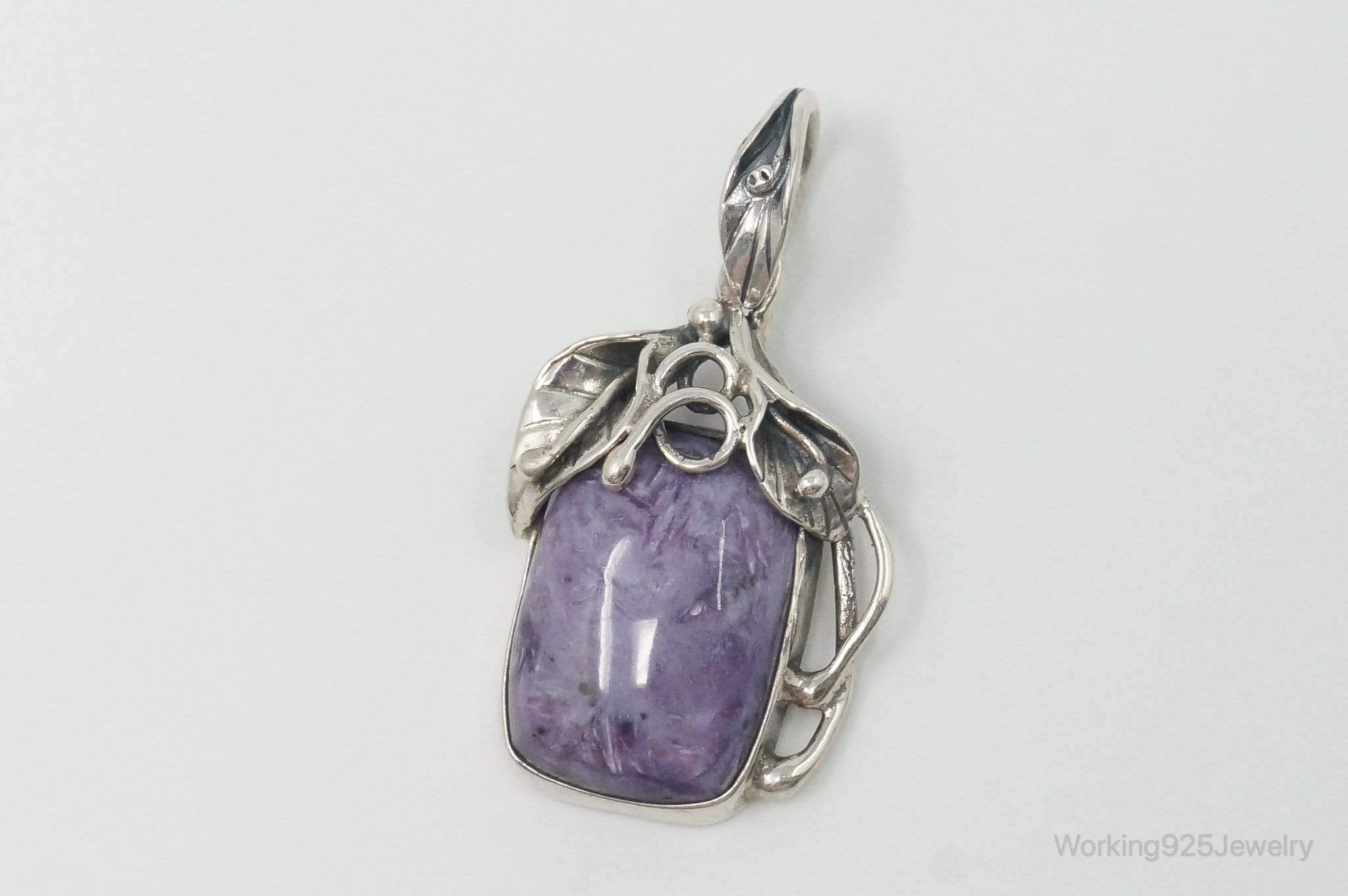 Vintage Large Charoite Sterling Silver Necklace Pendant