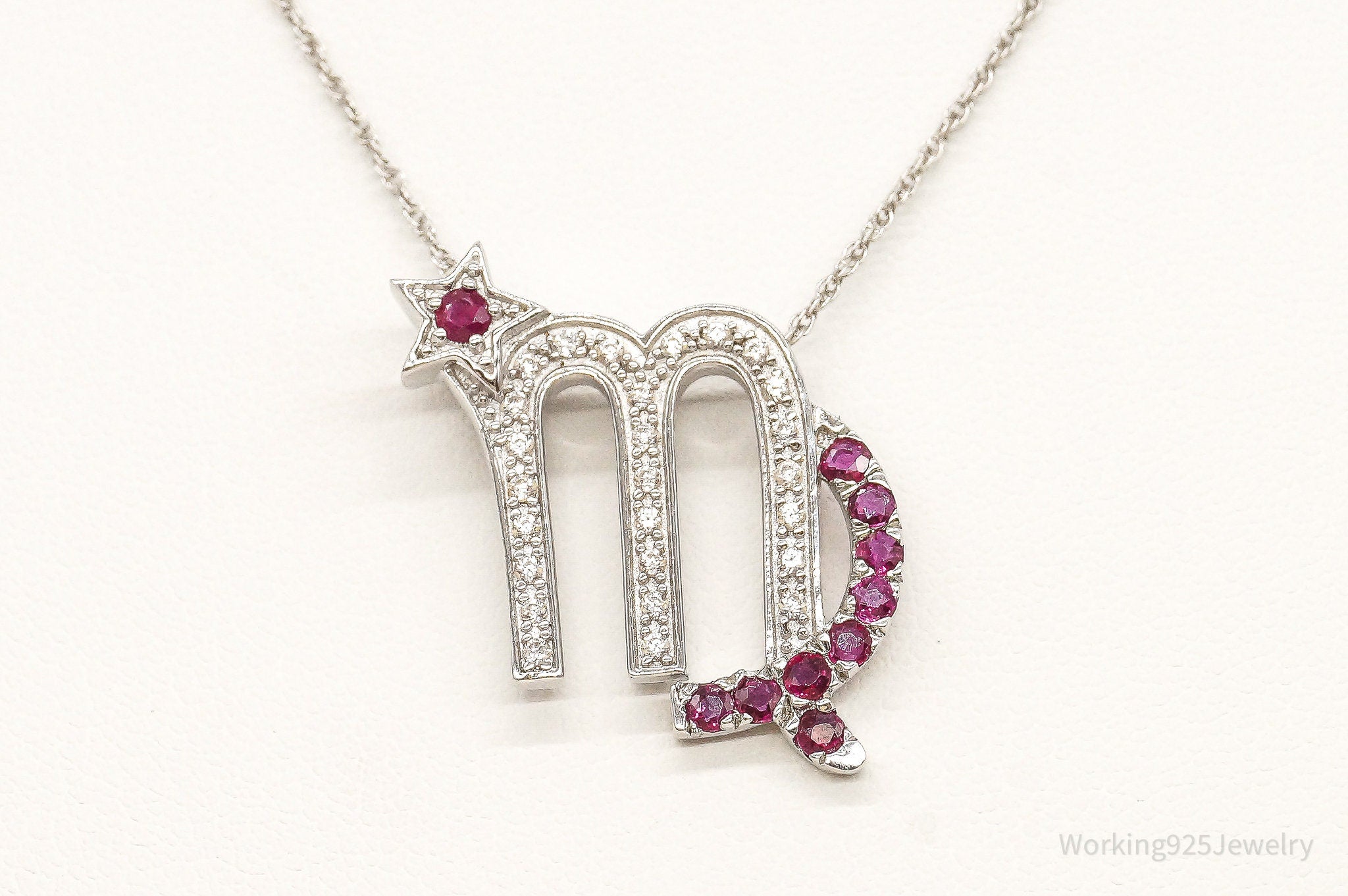 Ruby Cubic Zirconia Scorpio Sterling Silver Necklace